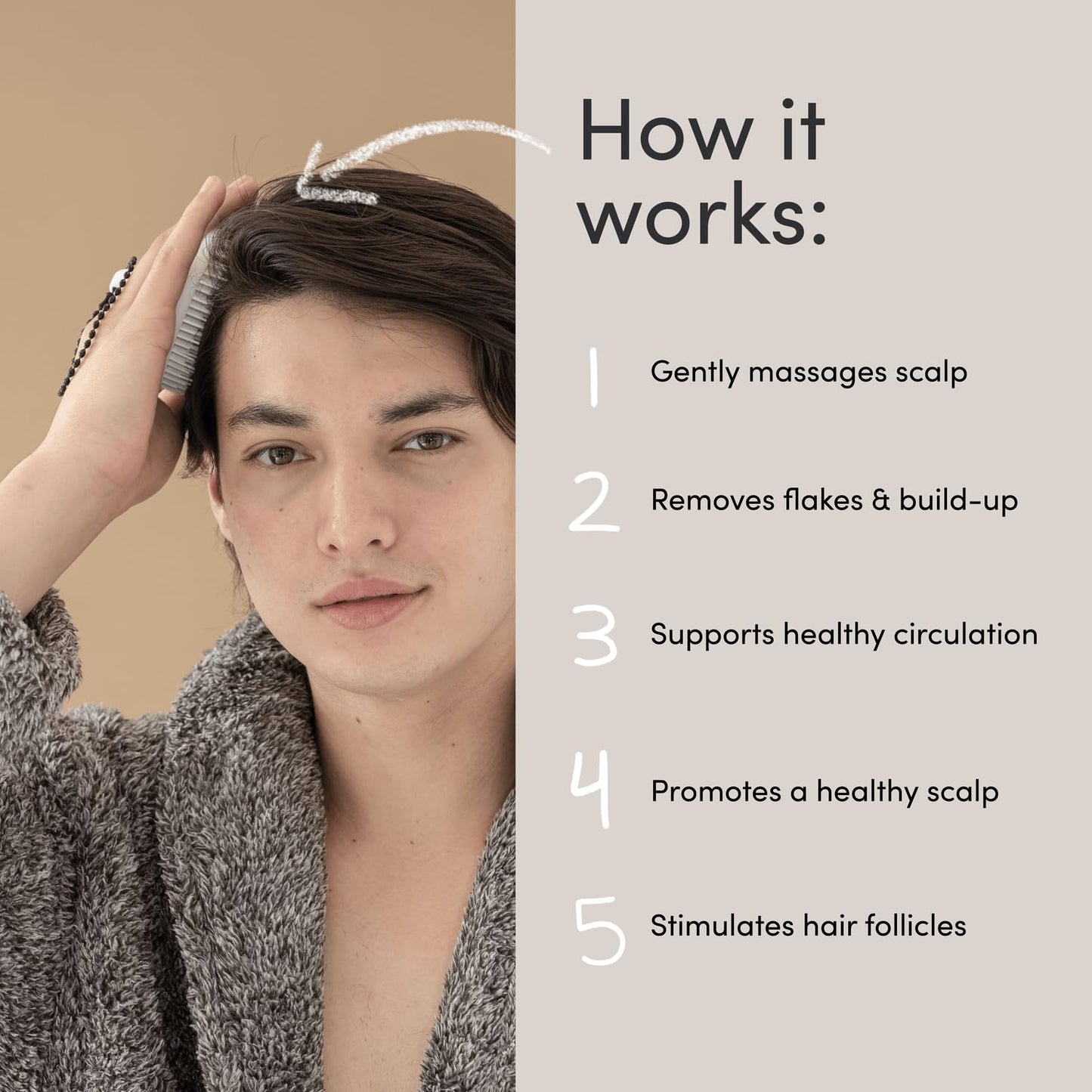 Jupiter Scalp Exfoliator - Scalp Massager Tool for Wet & Dry Hair - Ergonomic Detangler Brush - Dandruff Comb & Scrub to Remove Dandruff & Buildup and Support Circulation - Black/White