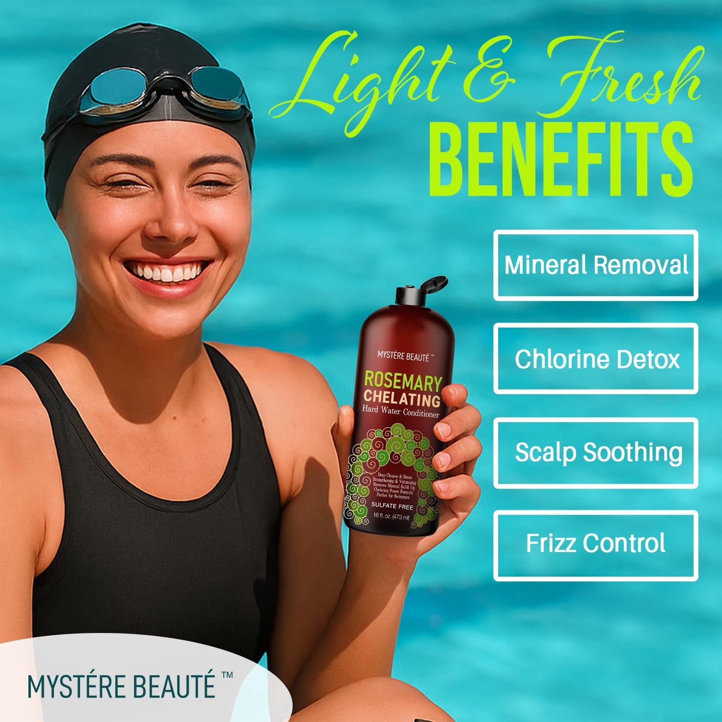 MYSTÈRE BEAUTÉ Rosemary Chelating Shampoo and Conditioner Set – Sulfate Free Hard Water Hair Care with Biotin, Keratin & Tea Tree – Clarifying & Strengthening Duo for Hair Growth – 16 oz Each