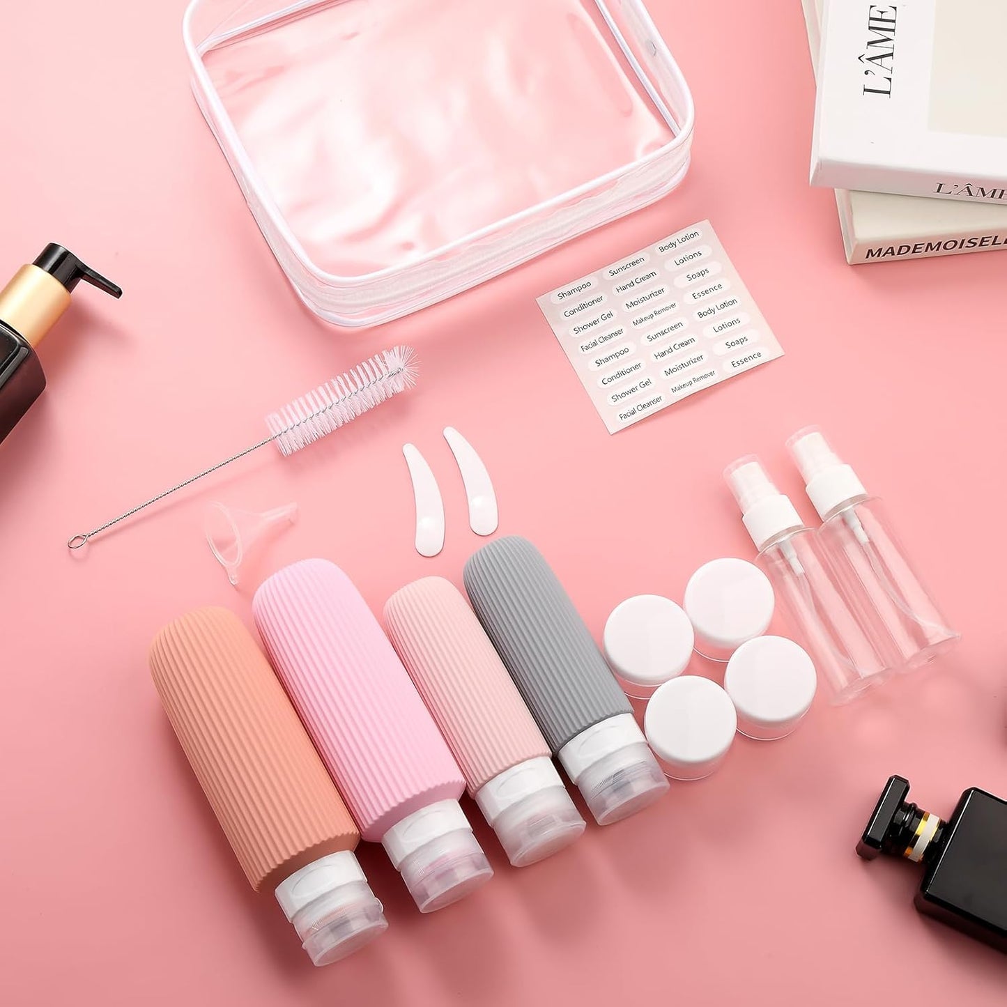 16 Pack Travel Bottles for Toiletries, Oversize Silicone Travel Containers jar for Toiletries, Leak Proof Refillable Liquid Shampoo And Conditioner Travel Essentials toiletry Bottles