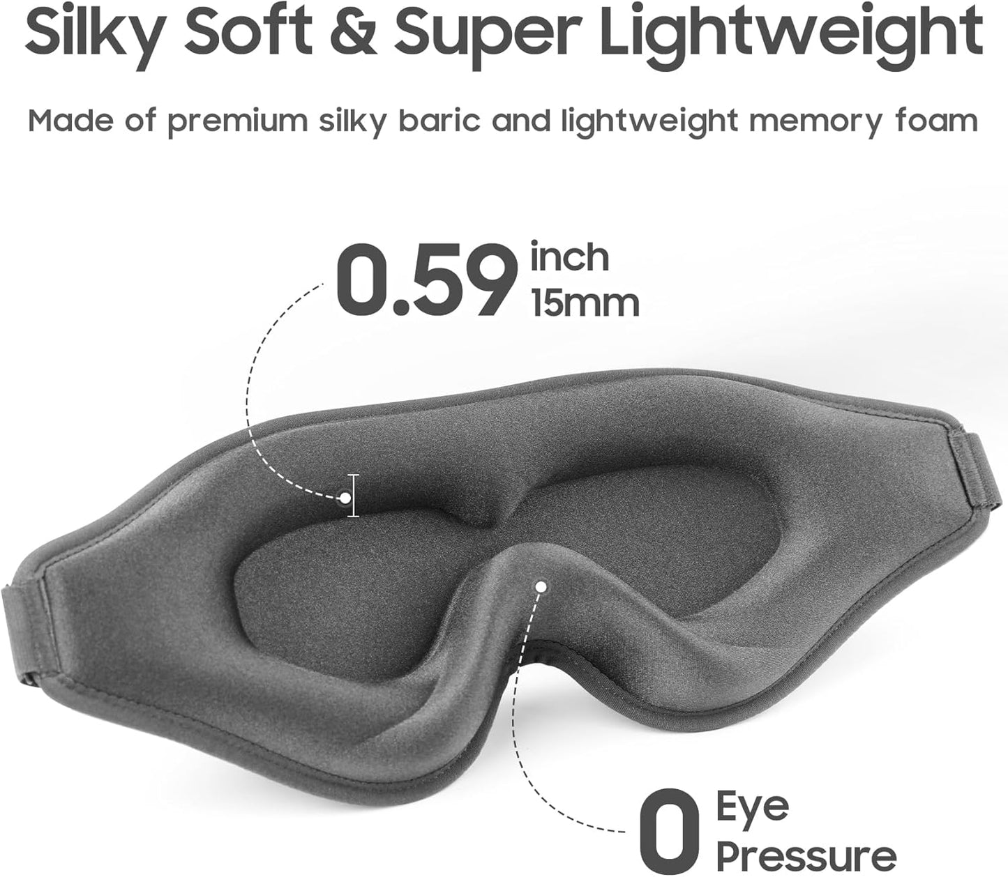 Sleep Mask - Total Blackout 3D Sleeping Mask, Super Lightweight & Silky Soft Eye Mask for Sleeping, Fully Adjustable Fit for Home, Office, Traveling, Meditation, Yoga, Gray