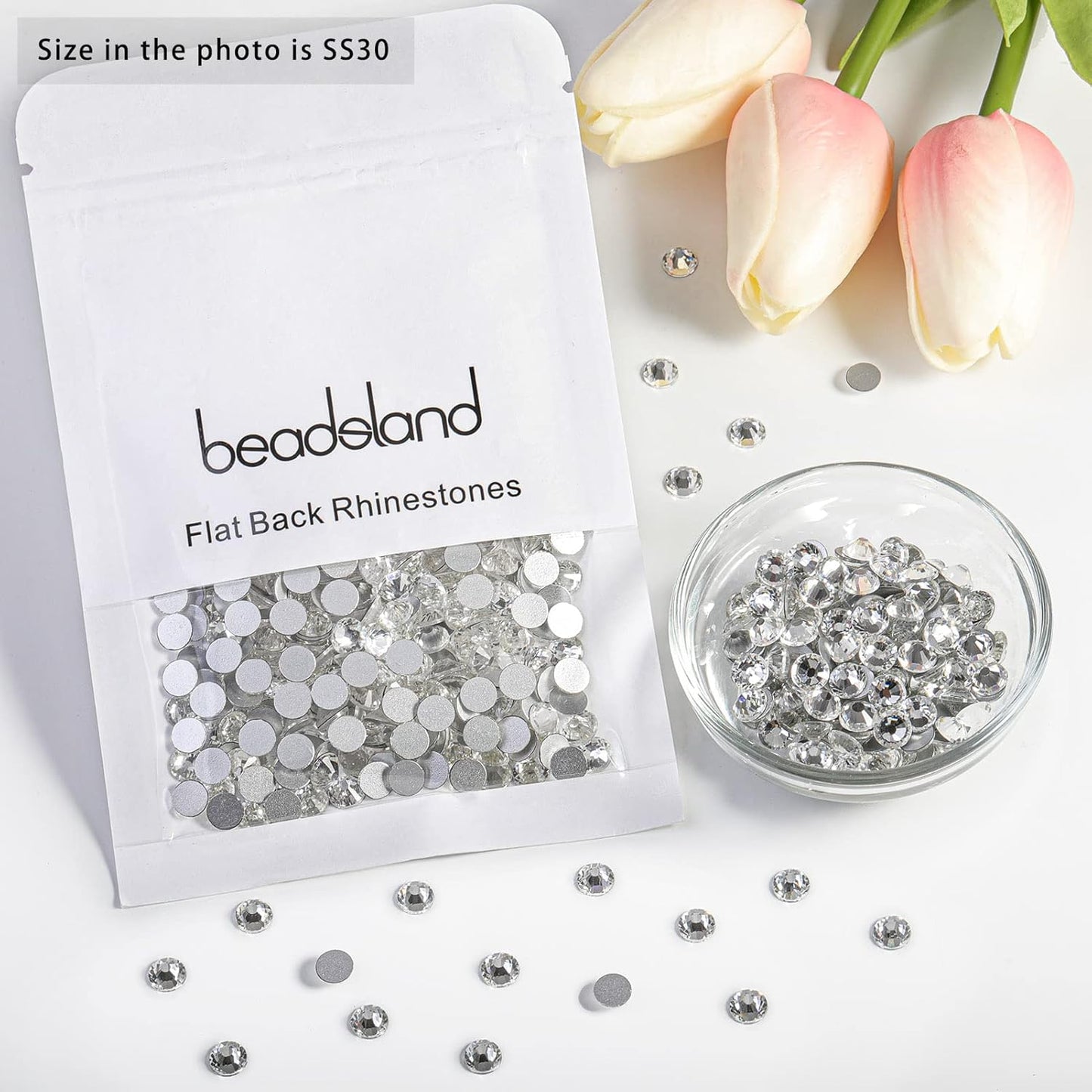 beadsland 288pcs Flat Back Crystal Rhinestones Round Gems for Nail Art and Craft Glue Fix, Crystal (SS30(6.4-6.6mm))