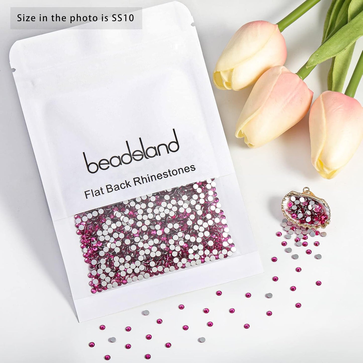 Beadsland 1440pcs Flat Back Crystal Rhinestones Round Gems for Nail Art and Craft Glue Fix, Fuchsia,SS10,2.7-2.9mm