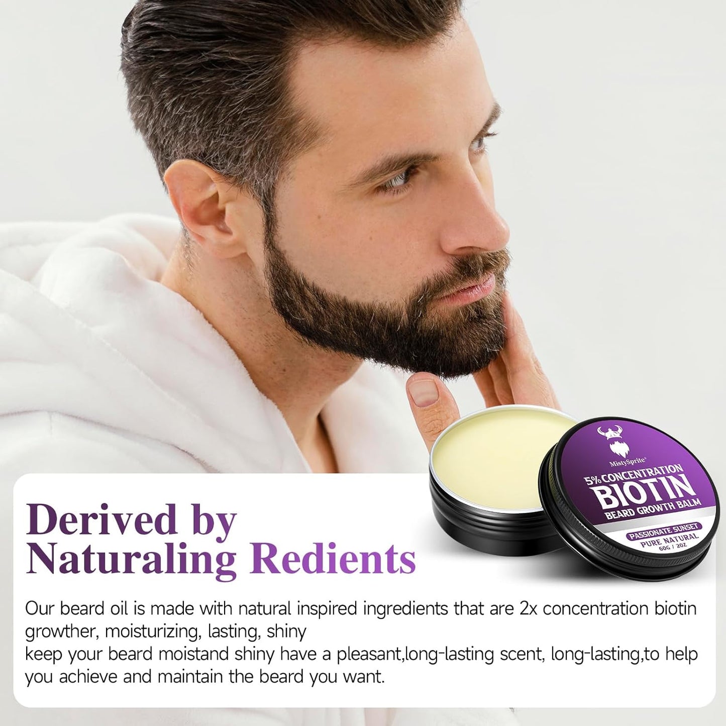 5% Concentration Biotin Beard Balm for Men & Conditioning Beard Wax - Made with Castor Oil Natural and Organic Ingredients - Hydrates & Thickens Facial Hair Growth- 2 Ounce Tin (Passionate Sunset)
