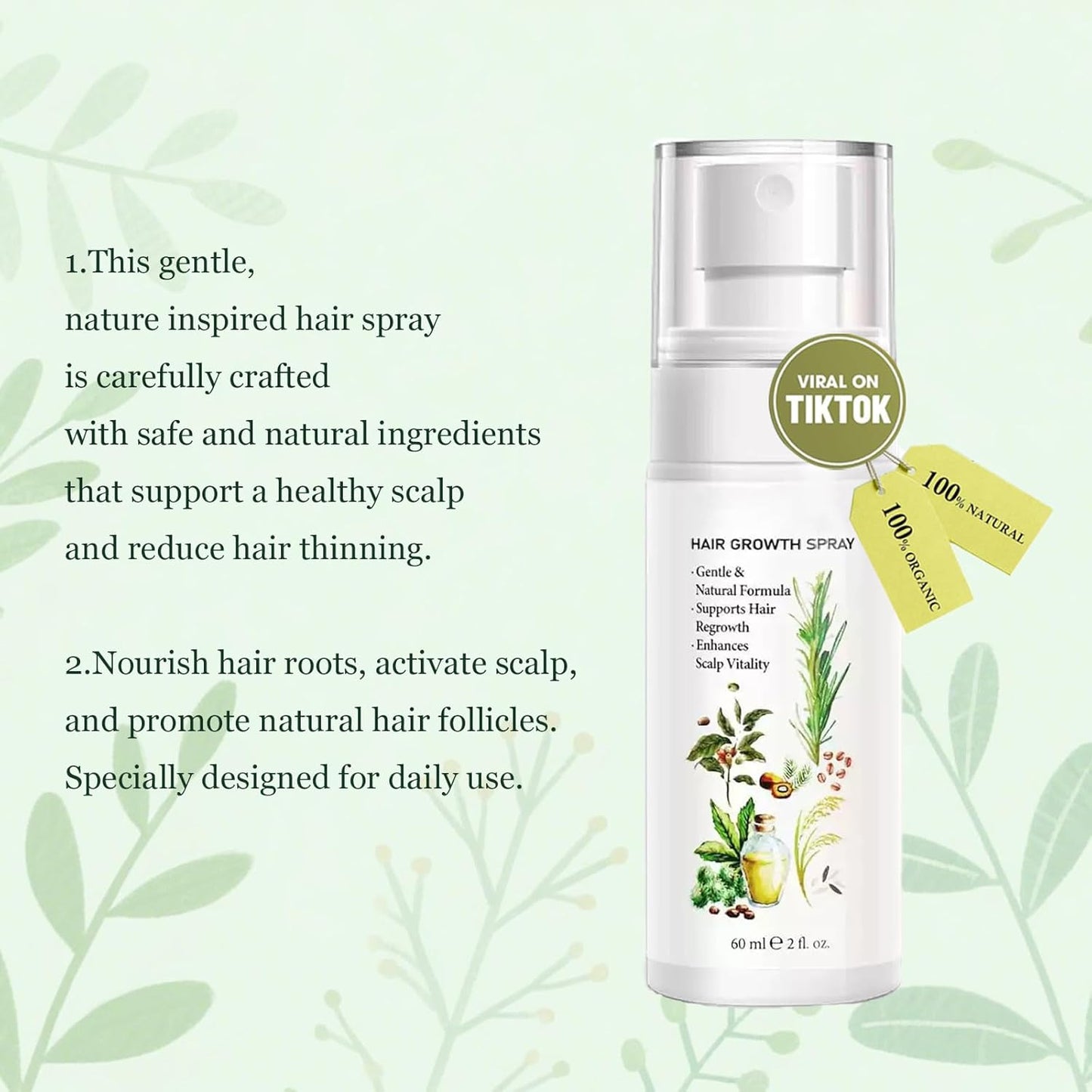 Natural Hair Growth Oil Spray:Rosemary Castor Batana Oil & Rice Water Lotion for Hair Growth ，Promotes Fuller Follicles for Women & Men – All Hair Type