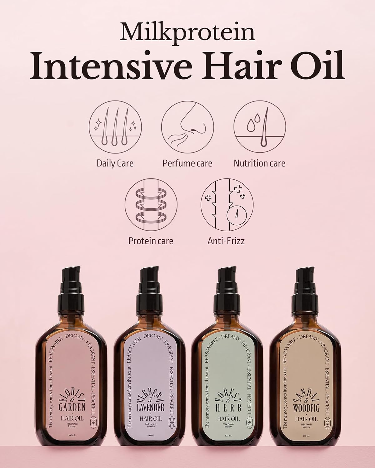 ODID Milk Protein Intensive Perfume Hair Oil - Korean Anti Frizz Nourishing & Smoothing Hair Serum - Refreshing & Sweet Floral Scent - with 10,000ppm Argan Oil & 6 Plant-Based Oils, 3.38 fl.oz.