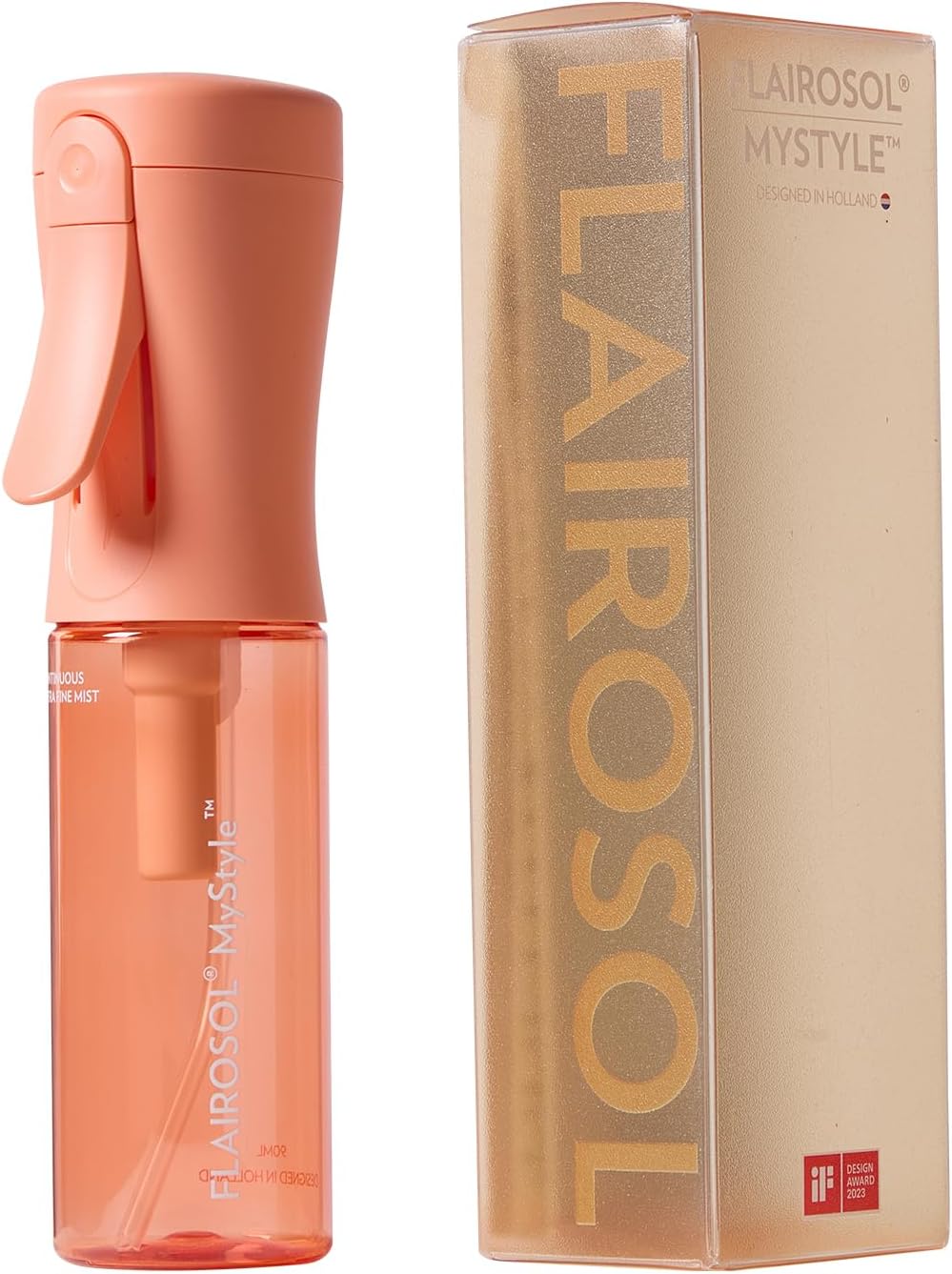 FLAIROSOL MyStyle, Spray Bottle for Hair - Small Travel Spray Bottle, Ultra Fine Continuous Water Mist for Face, Hairstyling, Salon, Cleaning, Beauty, Toners, Hydration & Makeup, 3.04oz / 90ml, Peach