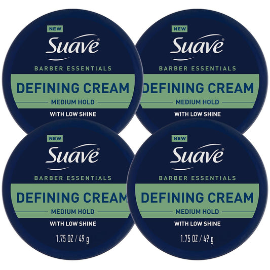 Suave+ Defining Cream for Men’s Hair Styling, 4-Pack – Medium Hold, Low Shine, Barber Essentials, 1.75 Oz Ea