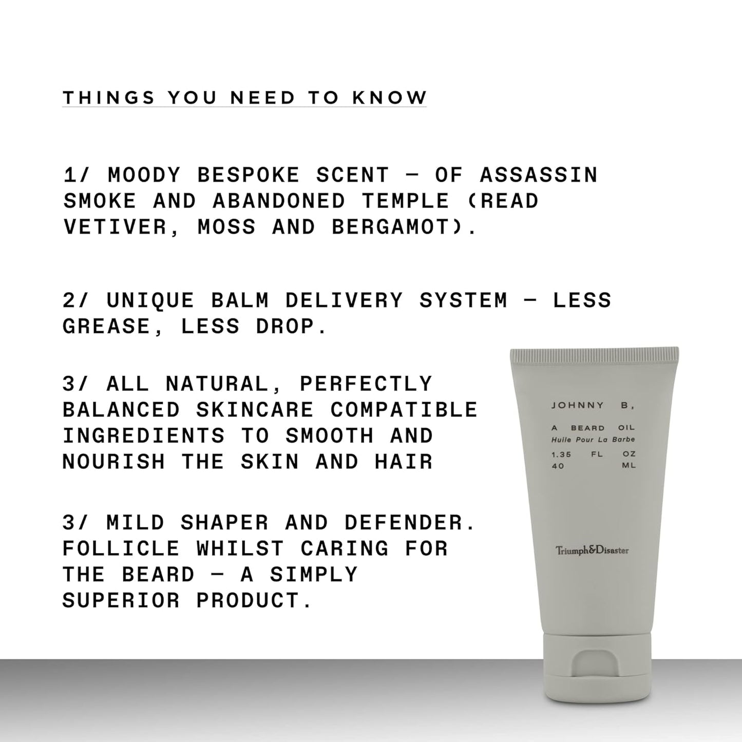 TRIUMPH & DISASTER | Johnny B Beard Oil | Nourish Men’s Skin & Beard - Soothes the Skin & Promotes Beard Growth, 1.35 fl oz