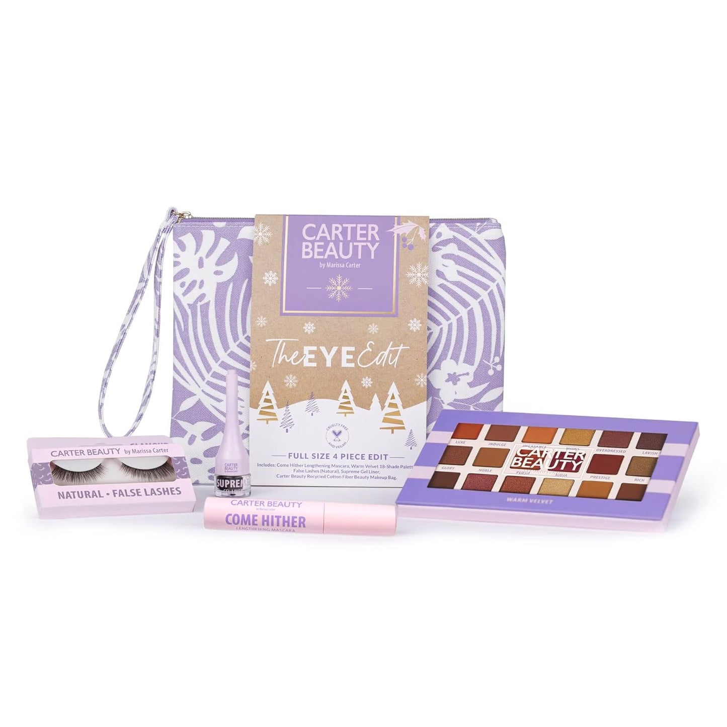 Carter Beauty The Eye Edit - Accentuates The Eyes - Transform Your Eye Makeup Look - Includes Mascara, Eyeshadow Palette, Gel Liner, Natural False Lashes - Vegan And Paraben Free - 5 Pc Gift Set