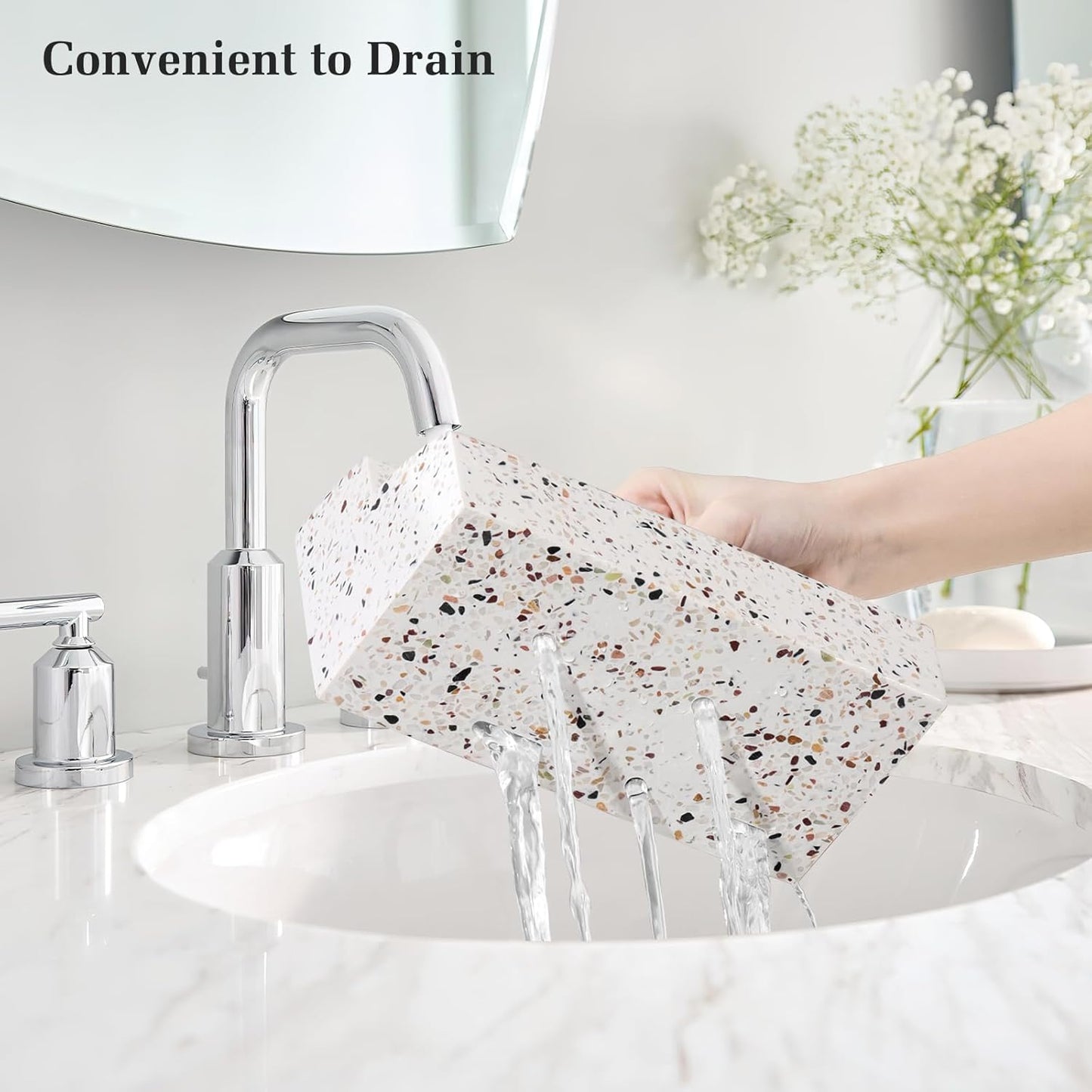 Luxspire Bathroom Counter Organizer, Toothbrush Holder for Bathroom 5 Slot, Large Bathroom Countertop Organizer Storage Bathroom Accessories for Toothbrush Toothpaste, Terrazzo