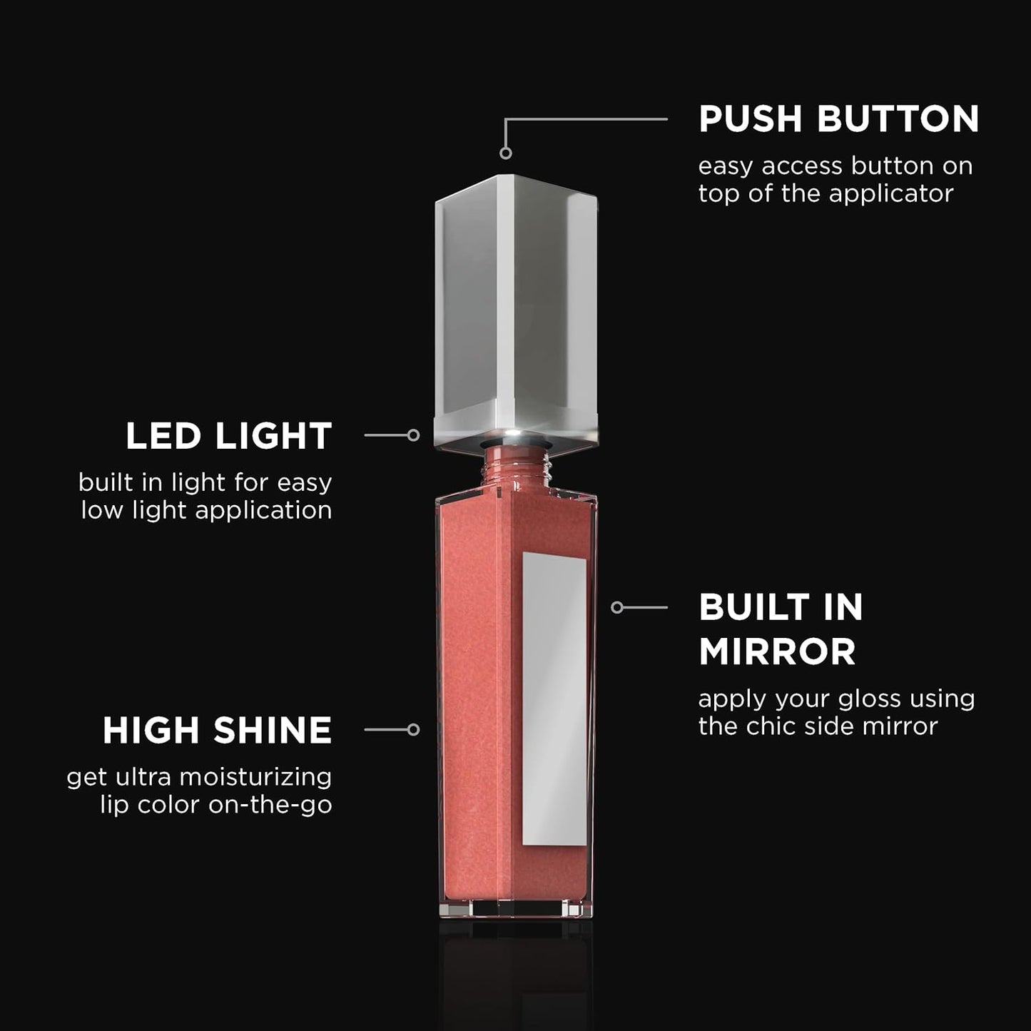 Pure Cosmetics Pure Illumination Lip Gloss - LED-lit Applicator w/Side Mirror - Non-Sticky, Moisturizing & Hydrating Lip Glosses - Soothes & Heals Dried Chapped Lips (Clear)