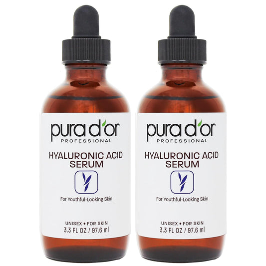 PURA D'OR Hyaluronic Acid Serum For Deep Hydration (3.3oz x2 = 6.6oz) Anti-Aging, Plumping & Moisturizing Formula For Smooth, Supple Skin - Natural Skincare Boost - Fine Lines & Wrinkle Reducer