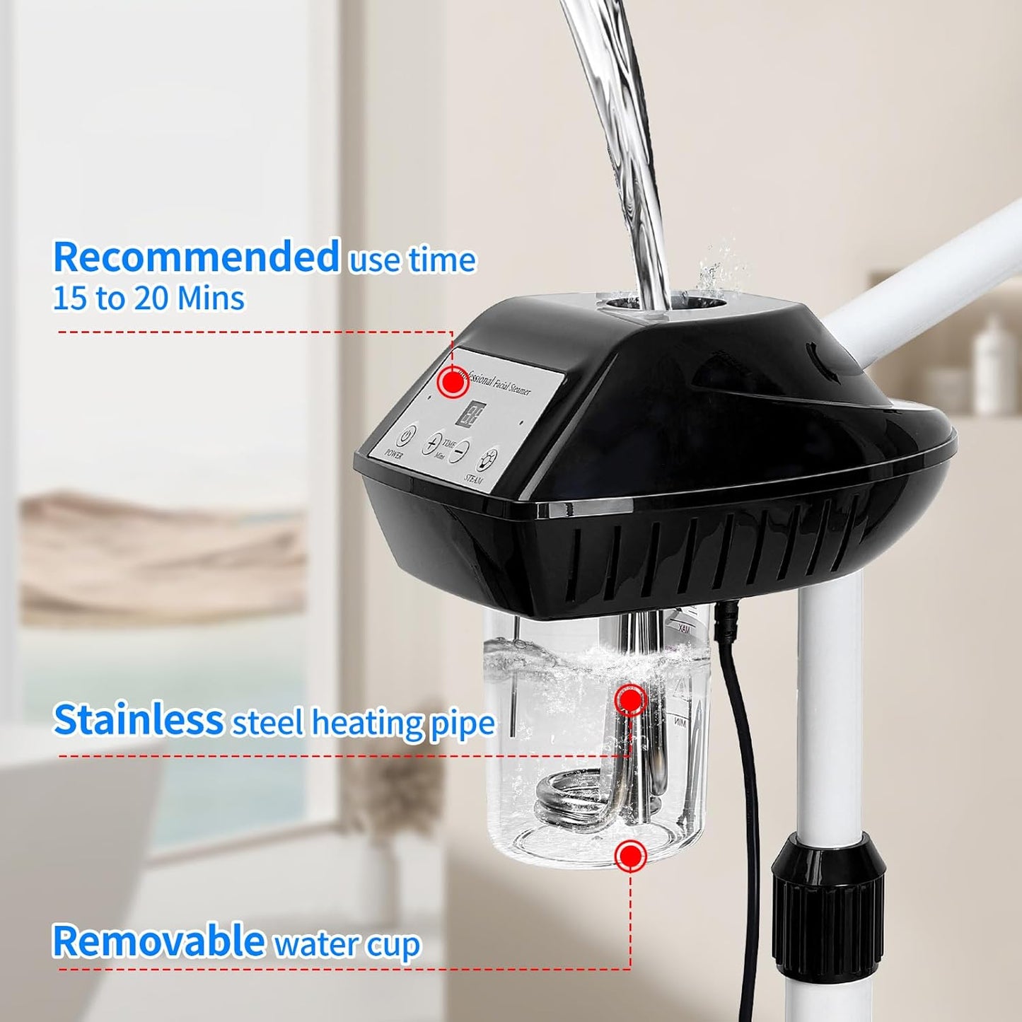 Professional Facial Steamer on Wheels, Facial Steamer for Facial Deep Cleaning, Facial Humidifier for Spa, Adjustable Height for Spa, Salon and at Home Use