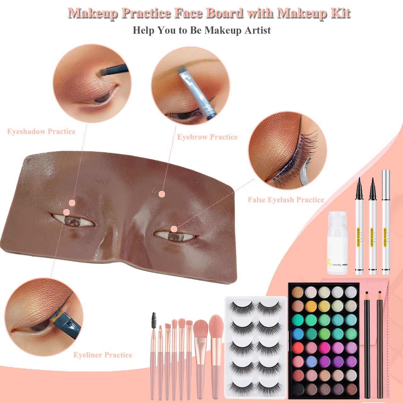 Makeup Practice Face Board, 3D Realistic Practice Makeup Face Set, Makeup Mannequin Face with Makeup Kit for Professional Makeup Artists Students and Beginners to Practice Eyes Eyeshadow Makeup