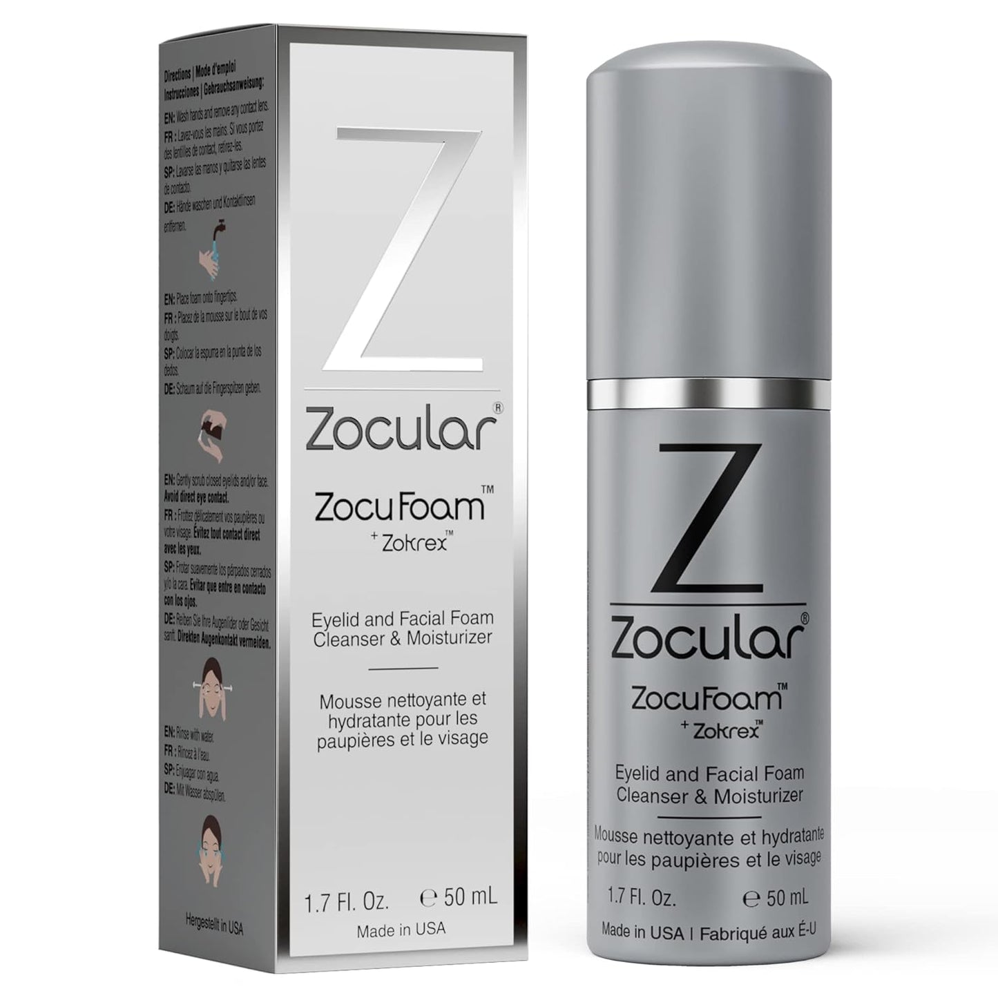 ZocuFoam Eyelid Cleanser - Foaming Eyelid Scrub - Natural pH Balanced Solution - 1.7 FL OZ (50mL)