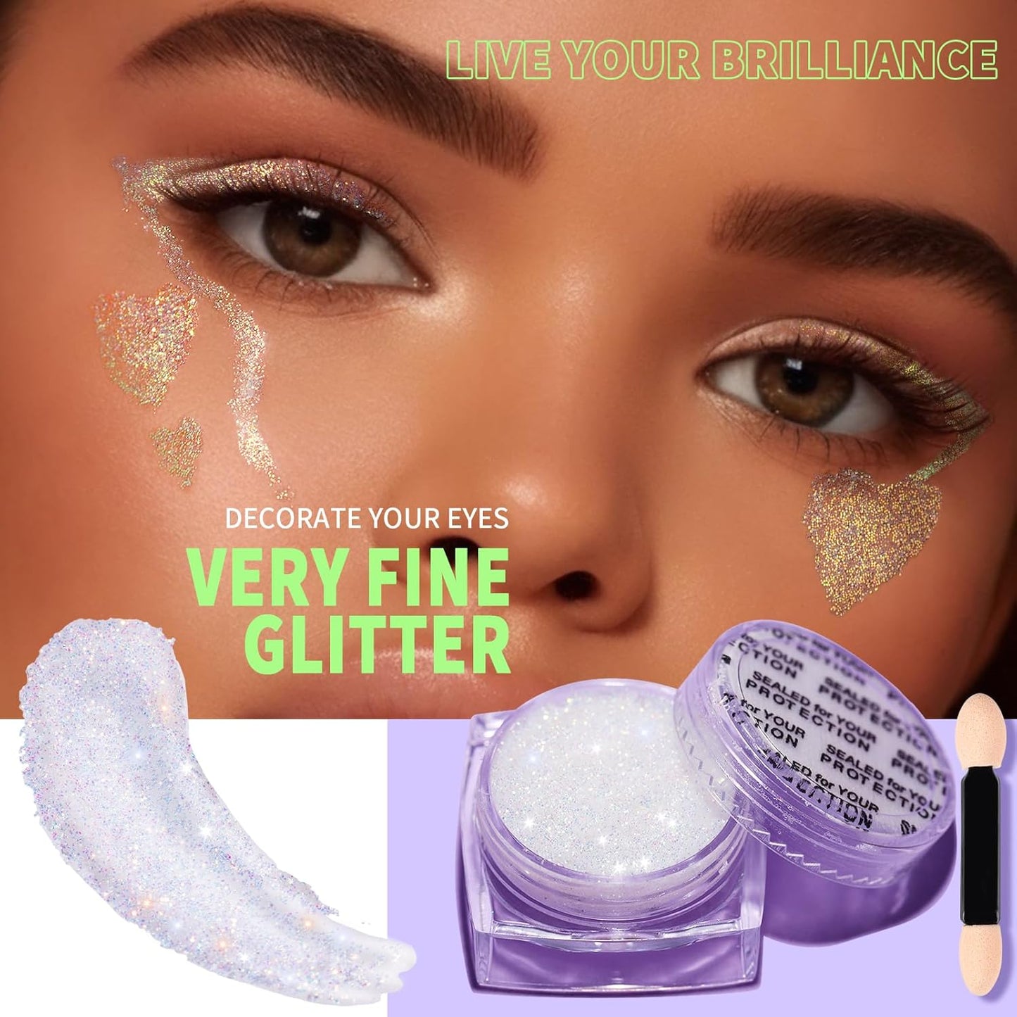 Teenitor Face Glitter Body Glitter, Clear White Body Glitter Gel, Hair Glitter Gel, 6 Shapes Rave Glitter, Mermaid Sequins Makeup Glitters Face Paint, Chunky Sparkling Glitter Gel for Women