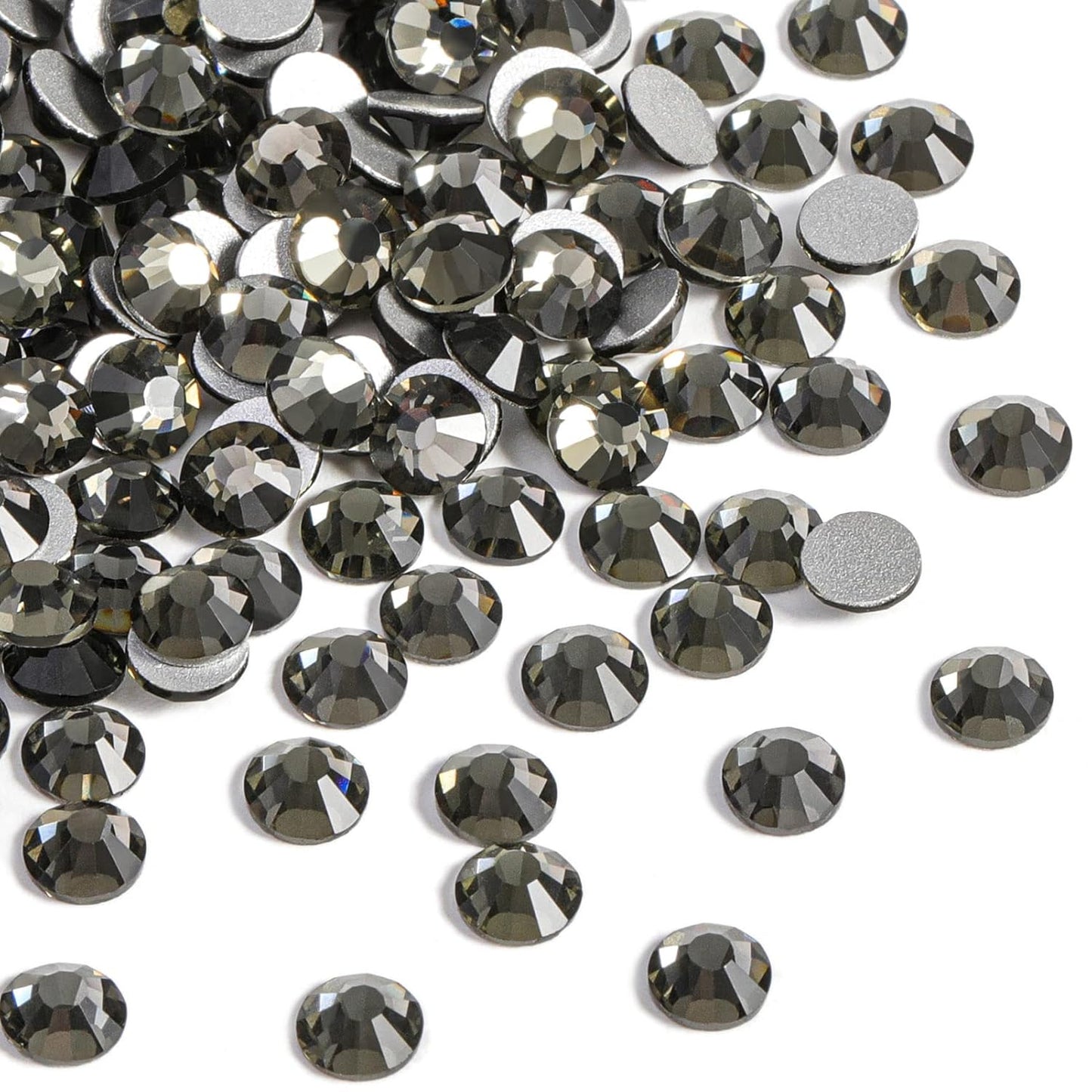 beadsland Flat Back Crystal Rhinestones Round Gems for Nail Art and Craft Glue Fix,Black Diamond (2.7-2.8mm) SS10/1440pcs