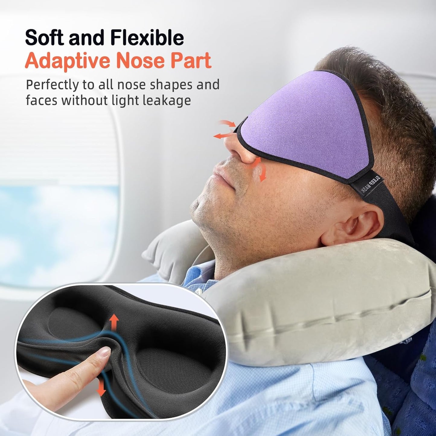 LitBear Sleep Mask for Side Sleeper Women Men, Eye Mask for Sleeping Light Blocking, 3D Contoured Cup Sleeping Mask, Soft Breathable Sleep Eye Mask with Adjustable Strap for Flight, Light Purple