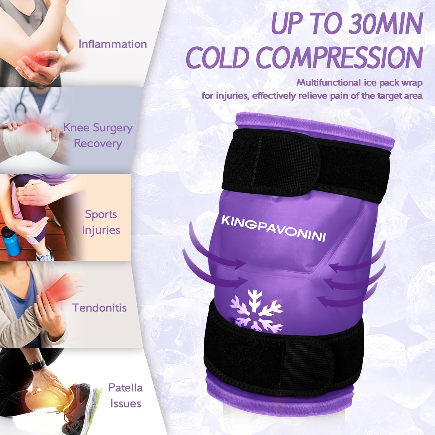 XXL Knee Ice Pack Wrap Around Entire Knee After Surgery, Reusable Gel Ice Pack for Injuries, Large Ice Bags for Pain Relief, Swelling, Sports Injuries, 1 Pack (Purple)