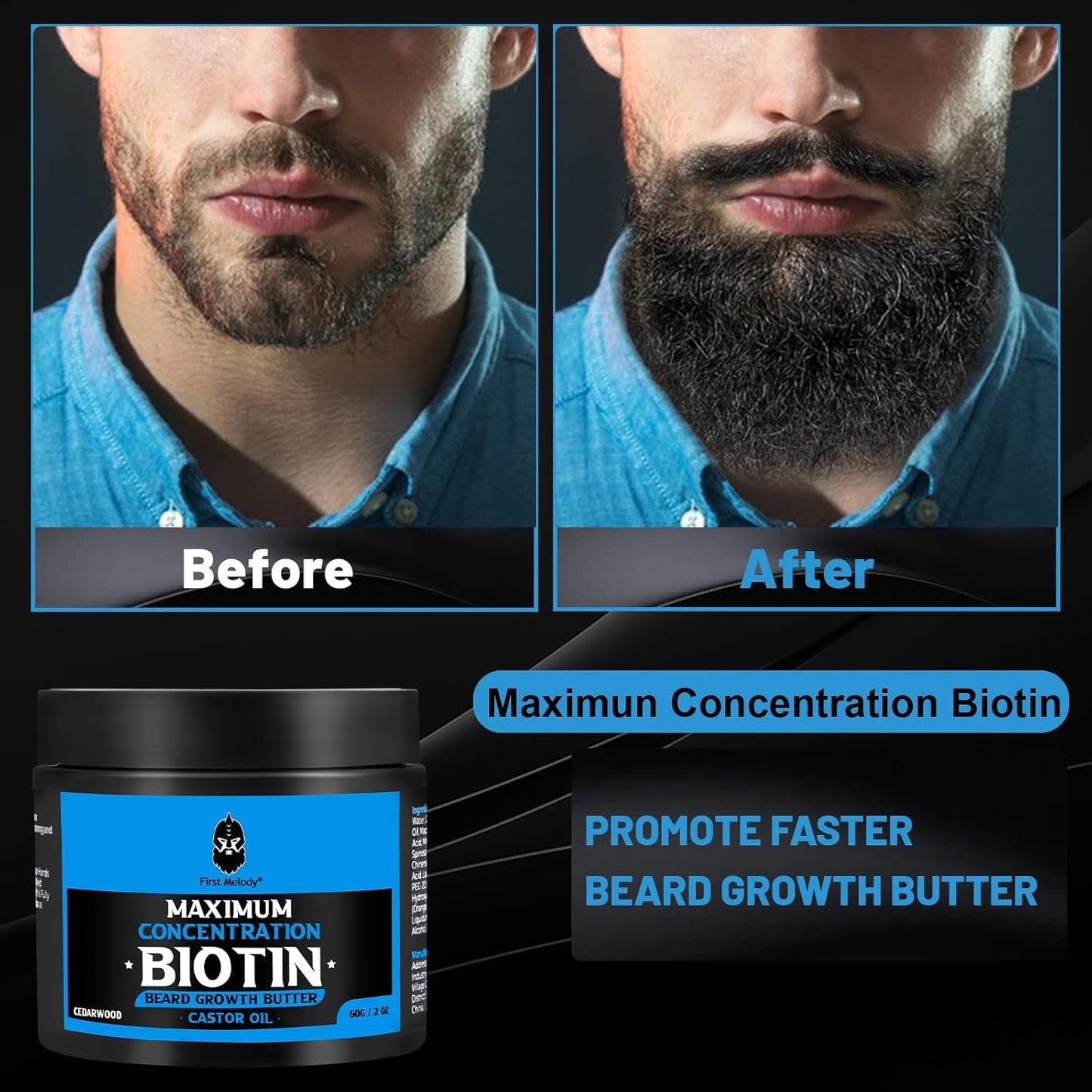 Beard Butter,Maximum Concentration Biotin,with Castor Oil and Argan & Jojoba Oils, Promotes Beard Growth, Styles, Strengthens & Softens Beards ,Unruly Beards While Relieving Itch,2 Ounce*2(2 Pack)