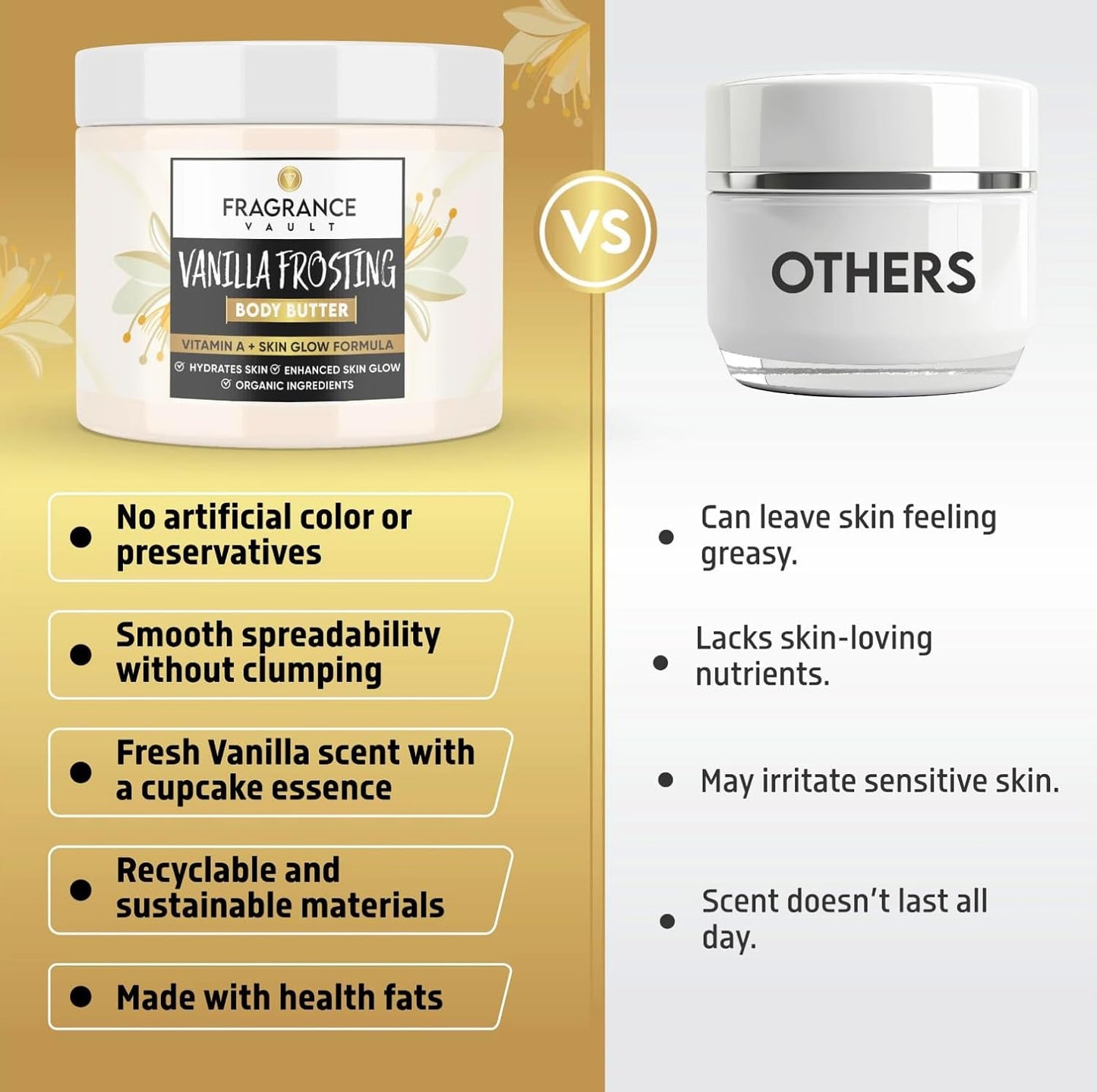 Body Butter Vanilla - Vitamin A for Dry Skin,Skin Repair, & Hydrated Skin - Body Cream Moisturizer, Body Lotion, Vanilla Body Butter - 7 oz.