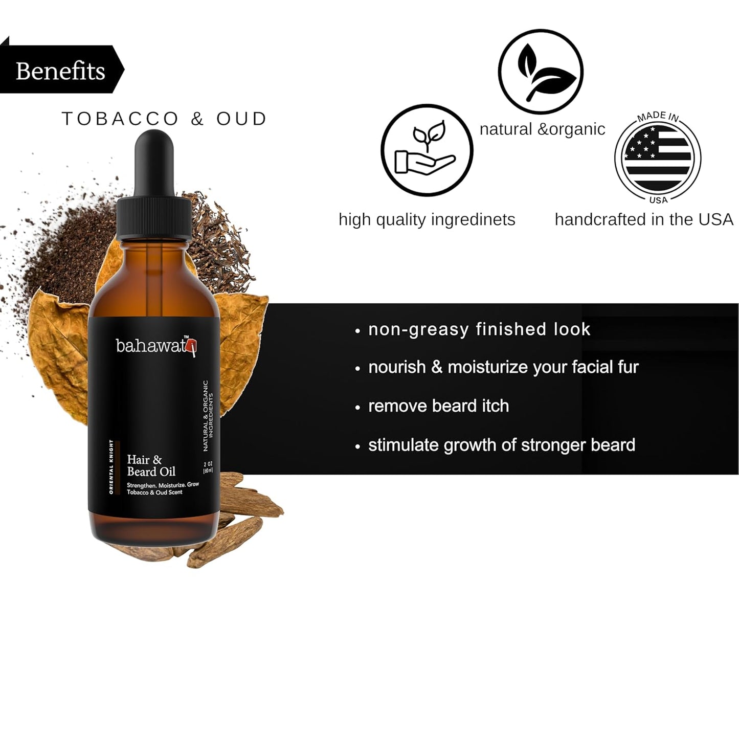 Premium Beard Oil Conditioner & Softener - Oriental Knight- 2 ounce - Beard Itch and Dry Skin Relief - Handcrafted from Natural Ingredients - Made in the USA
