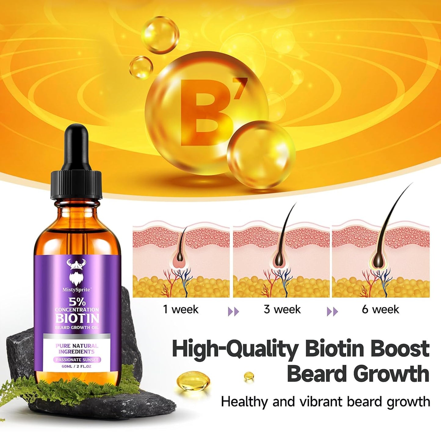 Beard Growth Oil - 5% Concentration Biotin Beard for Men (2 oz) - Natural Mens with Argan Oil, Jojoba Oil and Vitamin, Growth Softener, Moisturizer (Passionate Sunset)