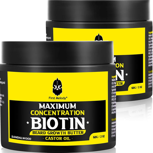 Beard Butter,Maximum Concentration Biotin,with Castor Oil and Argan & Jojoba Oils, Promotes Beard Growth, Styles, Strengthens & Softens Beards ,Unruly Beards While Relieving Itch,2 Ounce*2 (2 Pack)