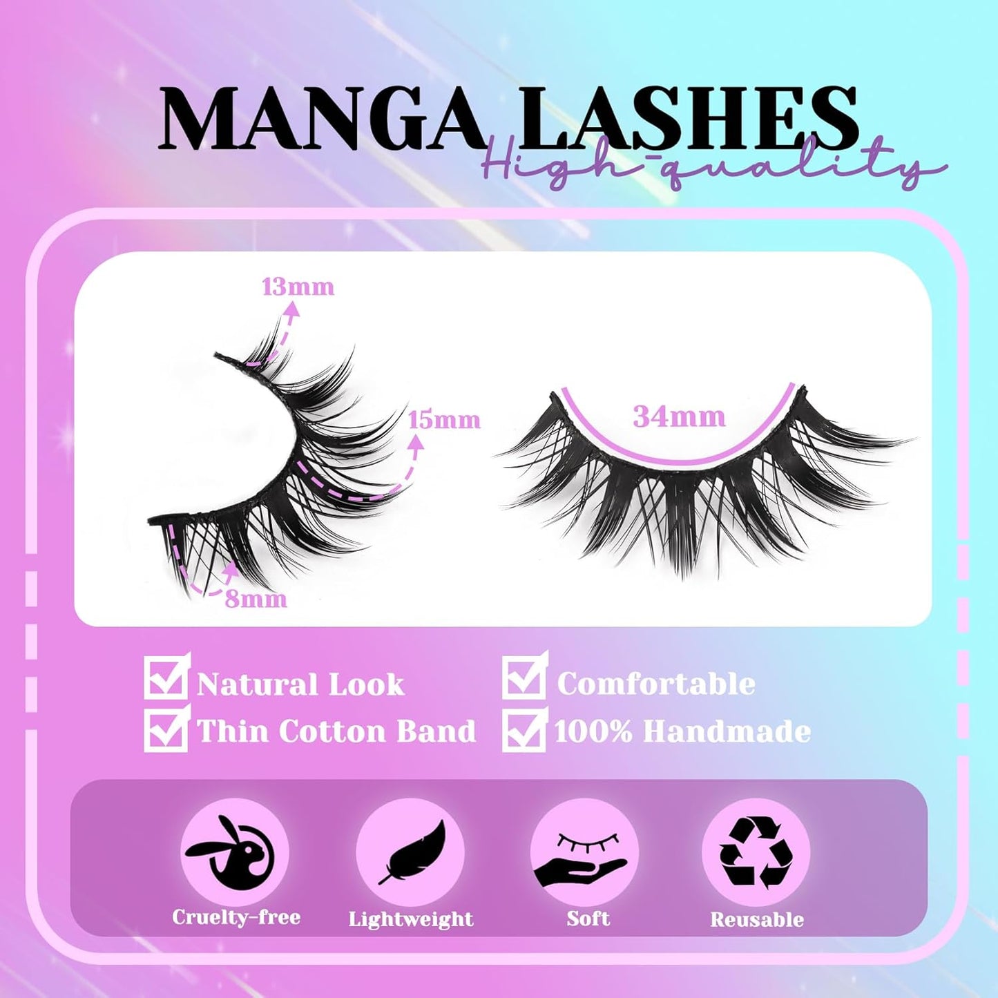 Losha Lashes Spiky Manga Lashes 14 Pairs Wispy False Eyelashes Natural Eye Lashes Kit with Lash Glue and Lash Tweezers Soft Anime Fake Eyelashes (Fairy)
