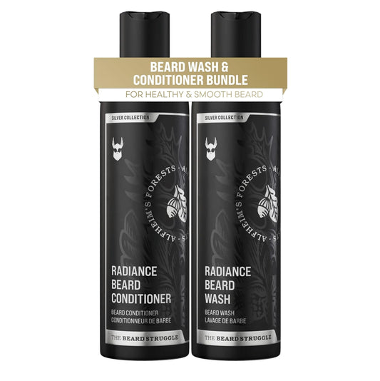 The Beard Struggle - Radiance Beard Wash & Conditioner Bundle - Silver Collection - Pack of 2, Alfheim's Forests - Nourish, Cleanse, Softens, & Strengthens Beard - Beard Wash and Conditioner for Men