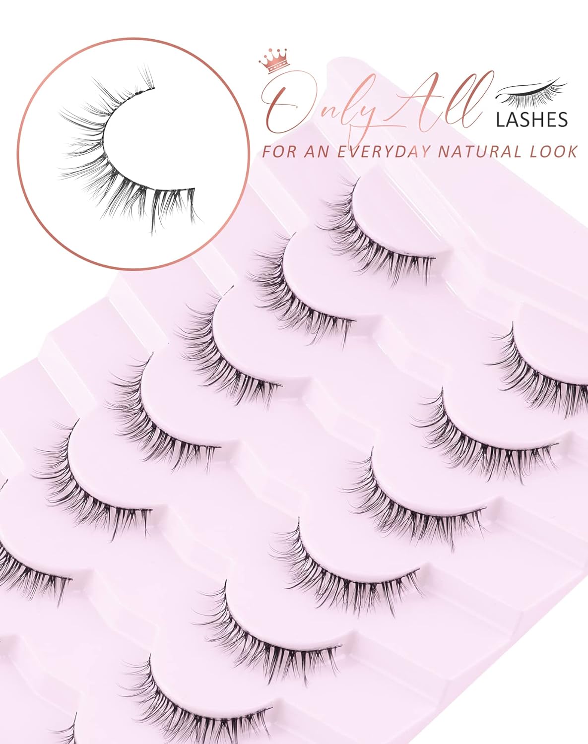 Onlyall Natural Lashes Short Eyelashes Wispy Lashes Natural Look Soft False Eyelashes False Eye Lashes Faux Mink Eyelashes 7 Pairs D2