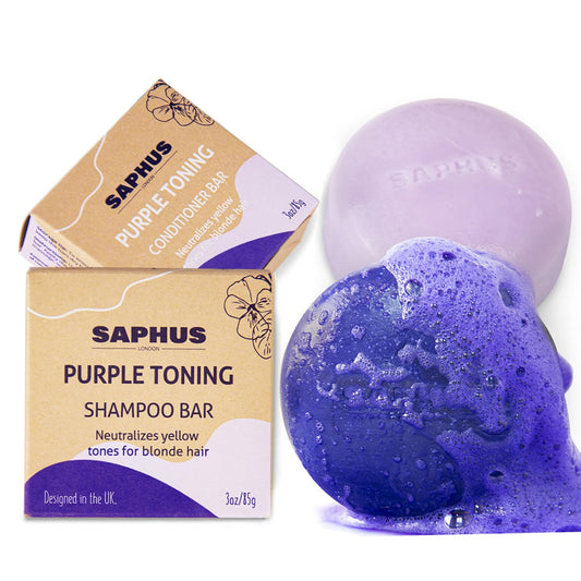 Sulfate Free Brass Toning Purple Shampoo Bar and Conditioner Set for Blonde, Bleached, Silver, or Brown Hair, Neutralizes Brassy Yellow Orange Tones, 6 oz