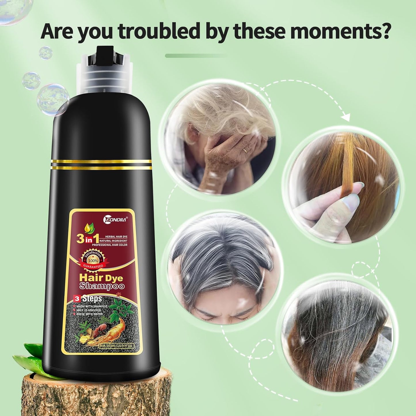 leorx Instant Hair Dye Shampoo For Gray Hair, 500ml - 3 In 1 Herbal Coloring For Women & Men - Dark Brown Color, Ammonia Free - Tintes Para El Cabello Profesional