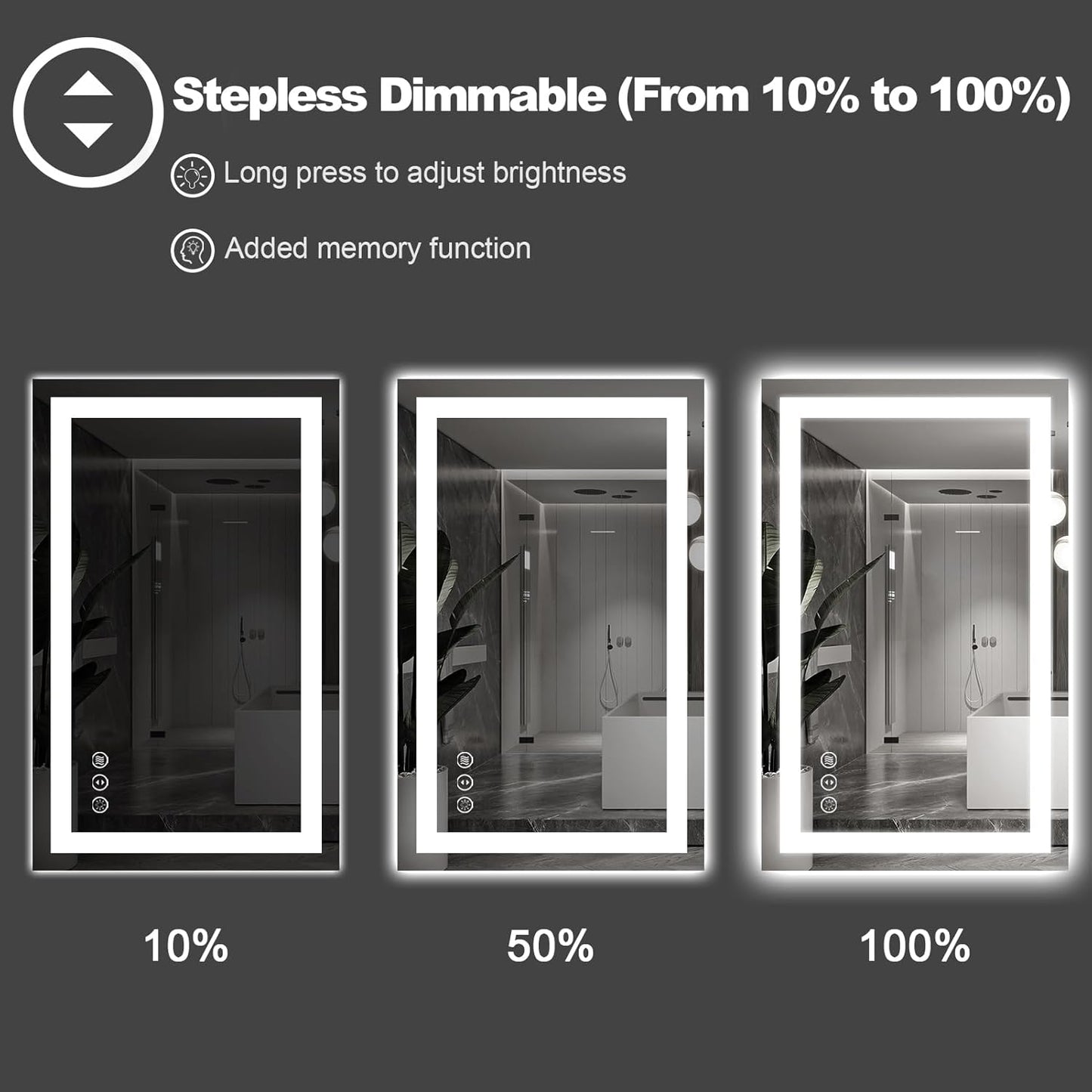 Amorho 50" X36" LED Bathroom Mirror, Front and Backlight, Stepless Dimmable Wall Mirrors with Anti-Fog, Shatter-Proof, Memory, 3 Colors, Double LED Vanity Mirror(Horizontal/Vertical)