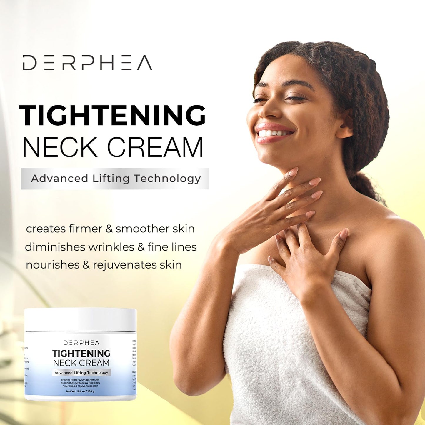 Neck Tightening Cream: Tighten and Lift Neck Cream For Tightening and Firming, Fine lines, Loose & Sagging On Face, Decollete & Other Skin Areas - 3.4 Oz
