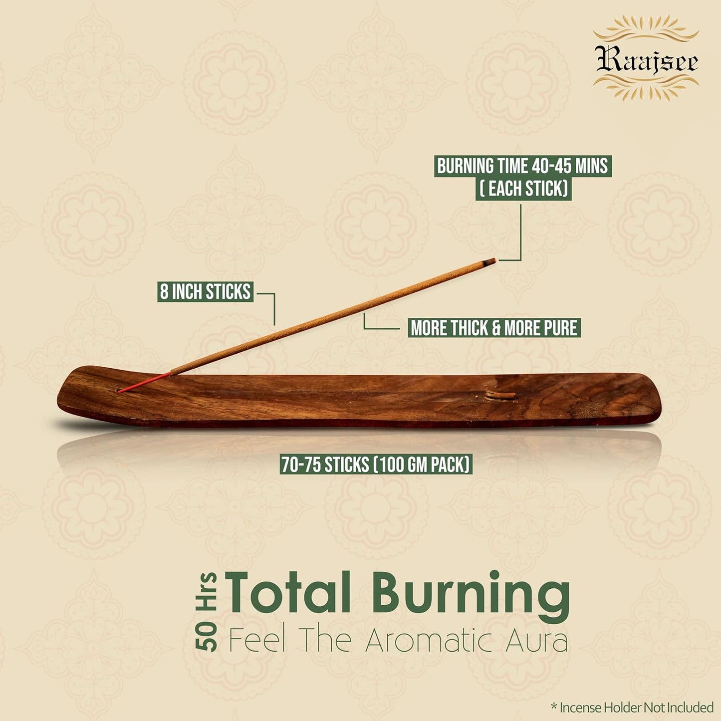 Raajsee Jasmine Flower Natural Incense Sticks 100 Gm Pack-100% Pure Organic Natural Hand Rolled Free from Chemicals-Perfect for Church,Aroma Therapy,Relaxation,Meditation,Positivity,Healing 100gm Pack