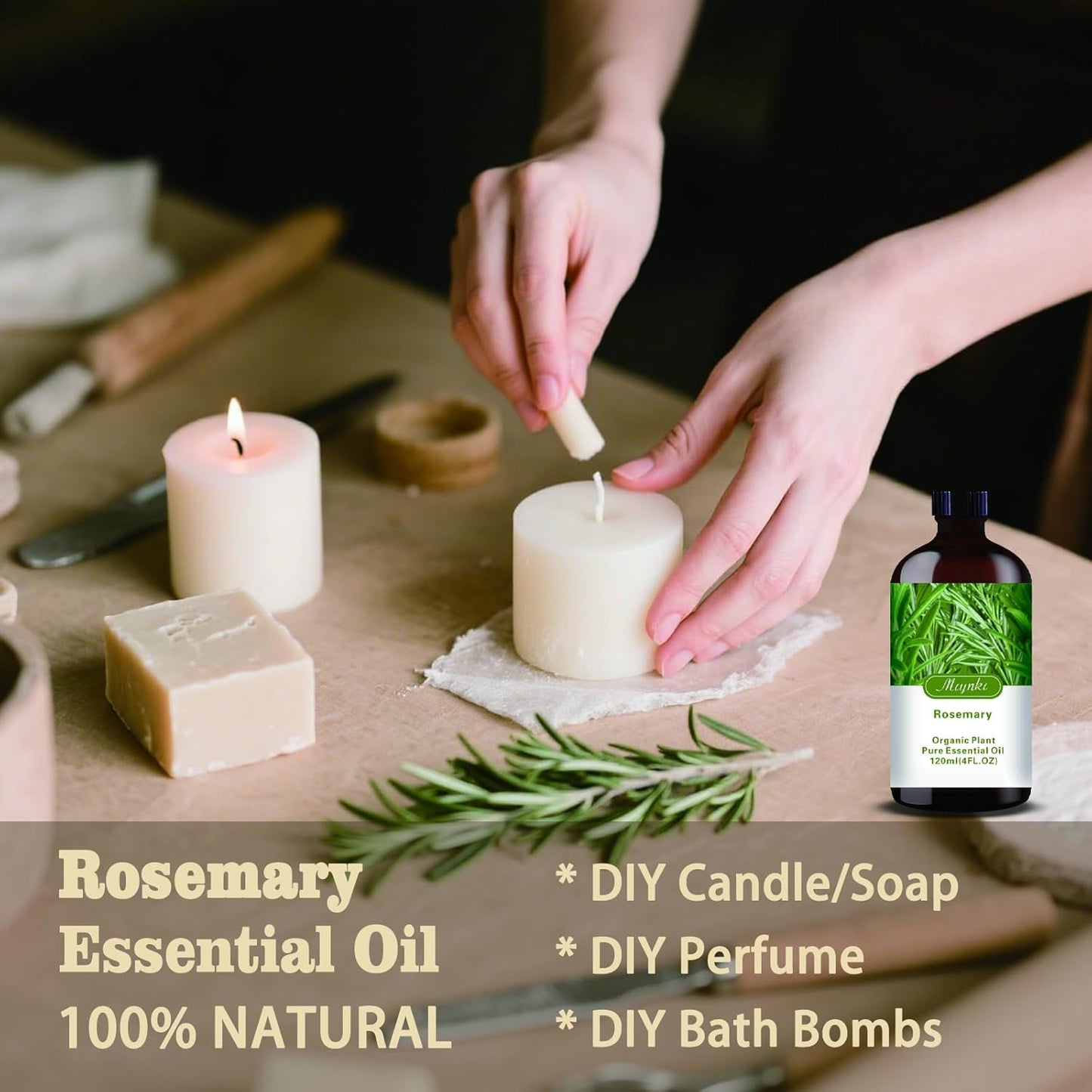 Rosemary Essential Oil-Rosemary Fragrance Oil 4.33oz (130ml)-100% Pure Natural Scent for Diffusers, Candles, Soap Making & Aromatherapy-Relaxing Home & Gift Essential Oil for Bath, Massage
