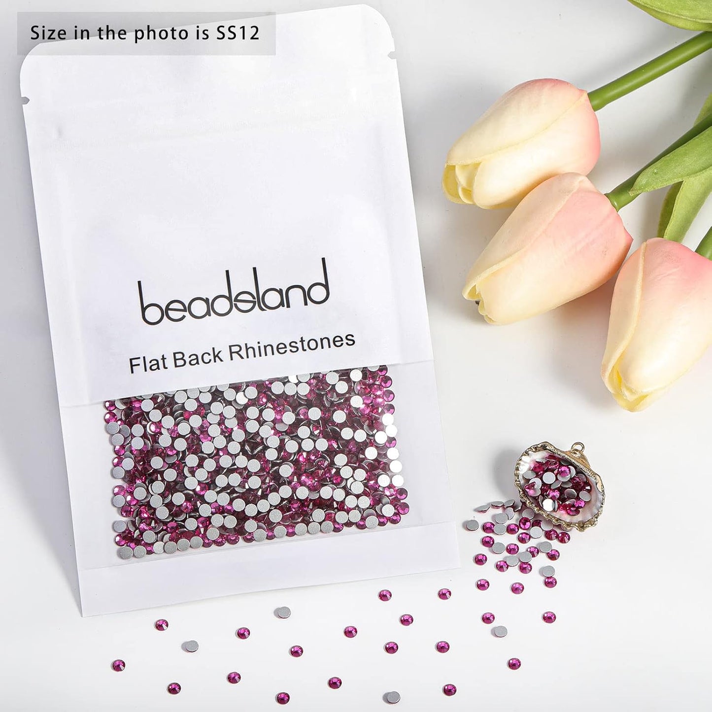 Beadsland 1440pcs Flat Back Crystal Rhinestones Round Gems for Nail Art and Craft Glue Fix, Fuchsia,SS12,3.0-3.2mm