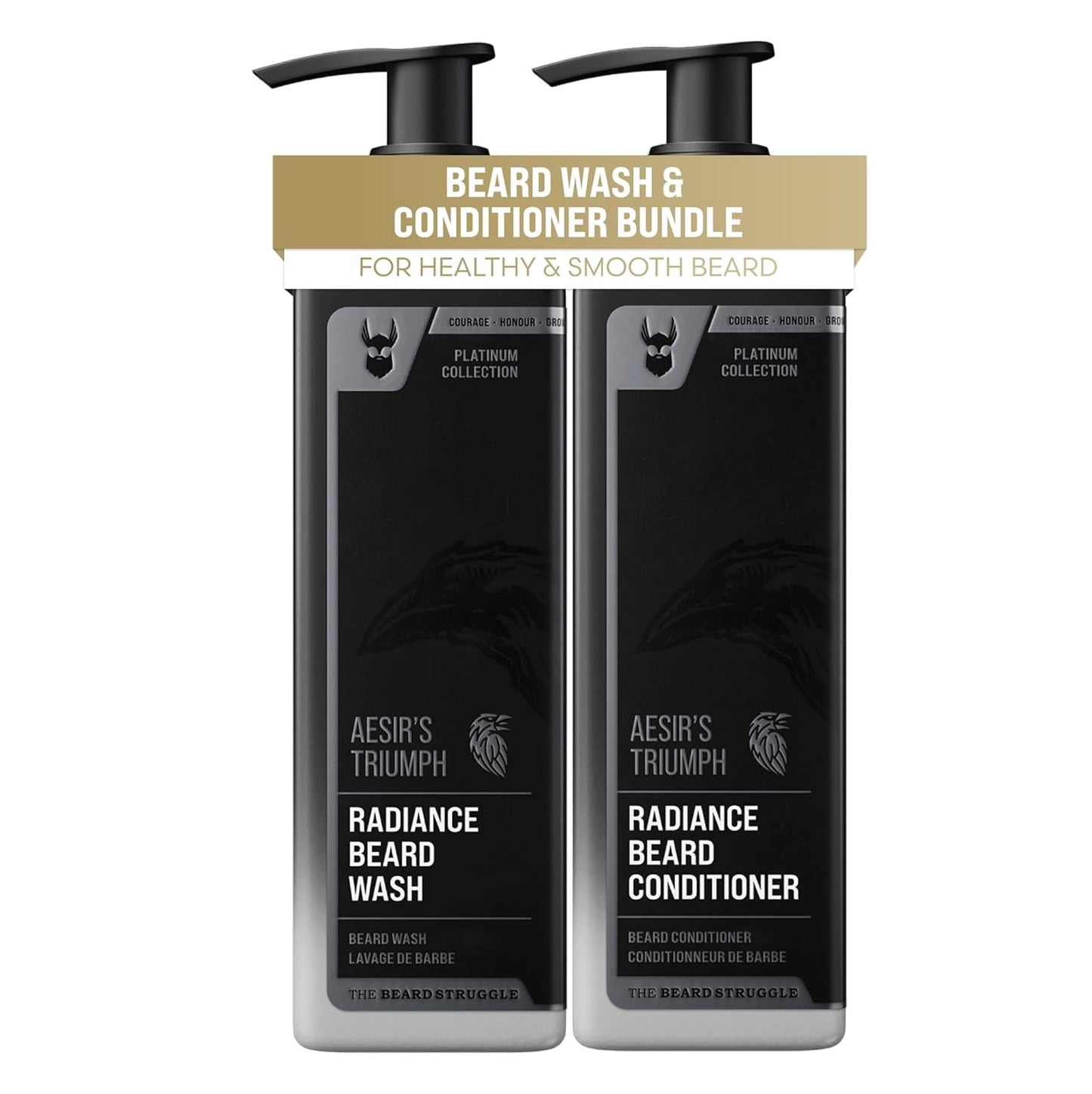 The Beard Struggle Radiance Beard Wash & Conditioner Bundle for Men - Platinum Collection - Pack of 2 - Aesir's Triumph - Nourish, Cleanse, Soften, & Strengthen Beard