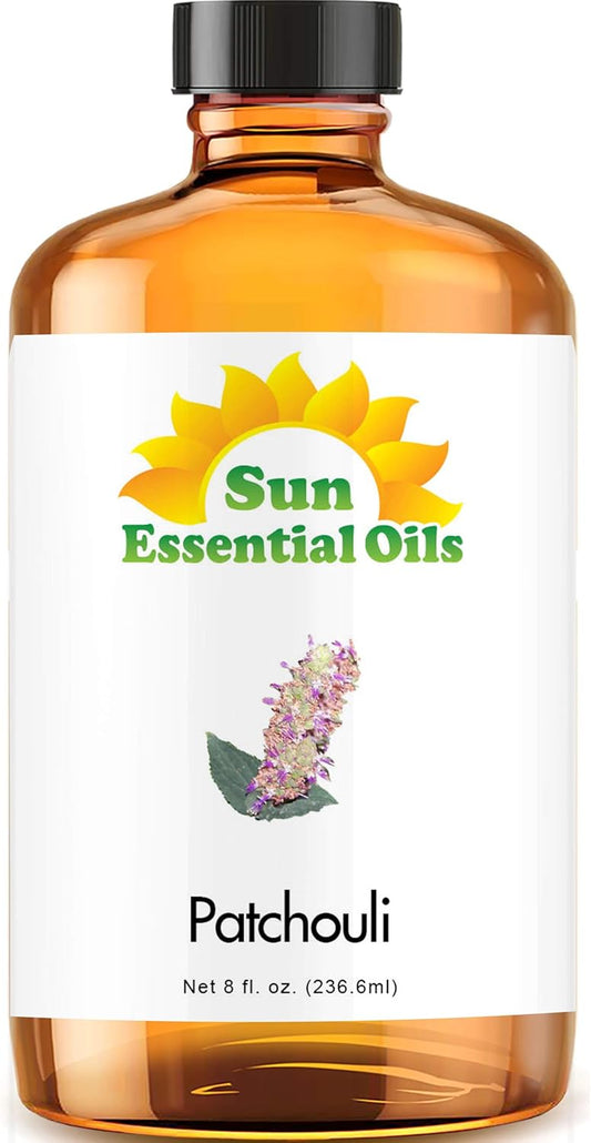 Sun Essential Oils 8oz - Patchouli Essential Oil - 8 Fluid Ounces - Patchouli Oil - Aromatherapy Oils - Patchouli Essential Oil for Candle Making - Patchouli Essential Oil for Diffuser