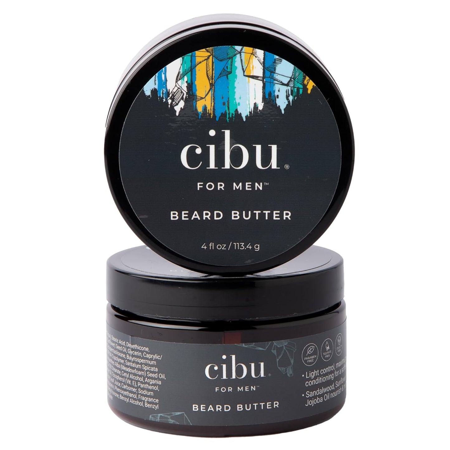 CIBU for Men Beard Butter 4oz - Hydrating Beard Moisturizer for Men to Tame Flyaways and Coarse Hair - Beard Softener with Aloe, Shea Butter, Sandalwood, Sunflower, and Jojoba Oil