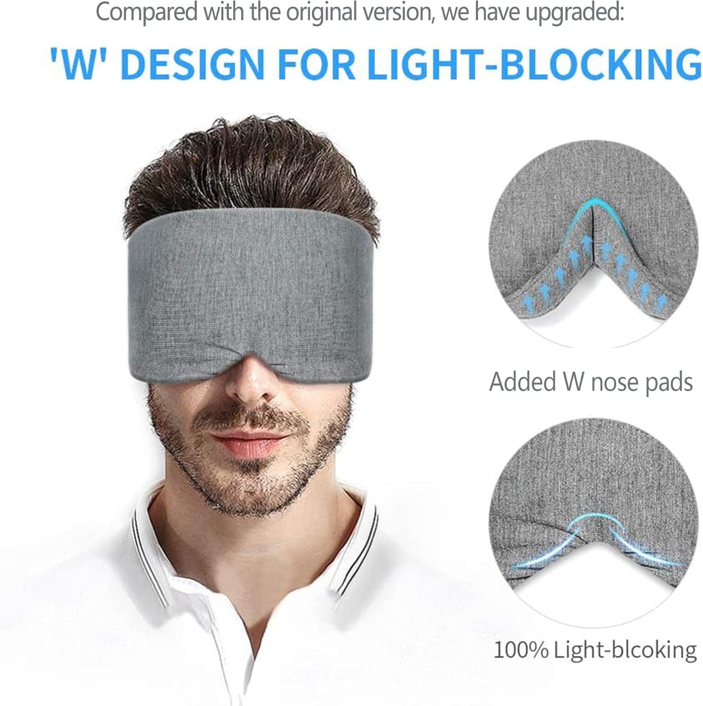 FRESHME Cotton Sleep Eye Mask for Men - Upgrade Design Blackout Side Sleeper Eyes Cover for Night Sleeping, Large Size Wide Soft Travel Airplane Blindfold with Adjustable Velcro Strap for Work Nap