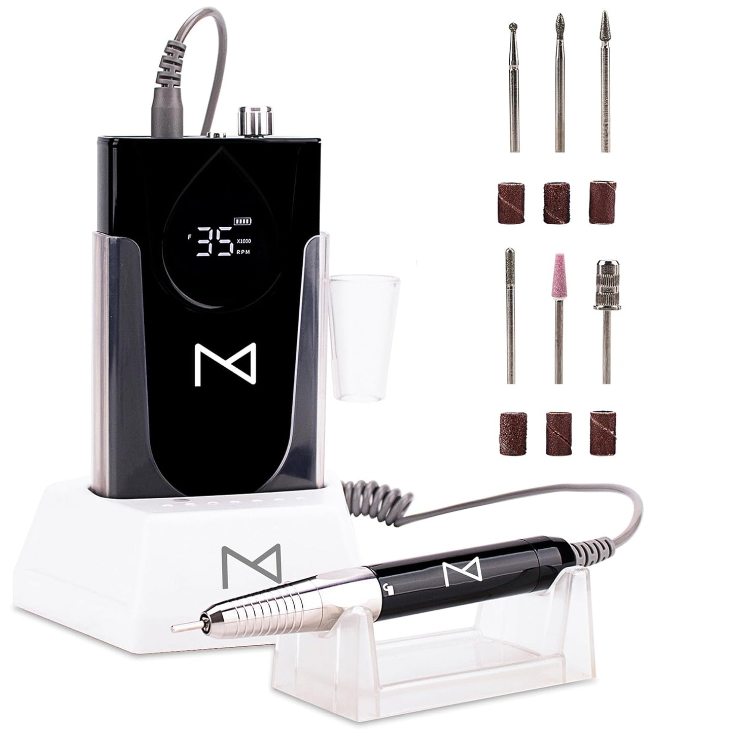 M Max - Professional Nail Drill Machine - 2-in-1 Brushless Motor Nail File - Electric, Cordless, Aluminium Alloy Casing, 35000 RPM, HD Display - Perfect for Salon & Home Use (Black)