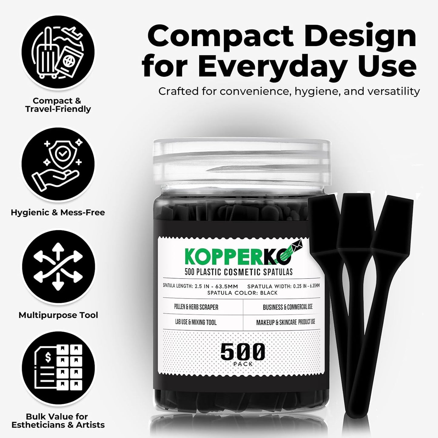 Mini Makeup Spatula (2.5”, 500 Pack) - Small Facial Spatula for Mascara, Skincare, Creams & Crafts | Eye Cream Applicator Tool for Skincare, Face Mask | Disposable Makeup Applicators | Black