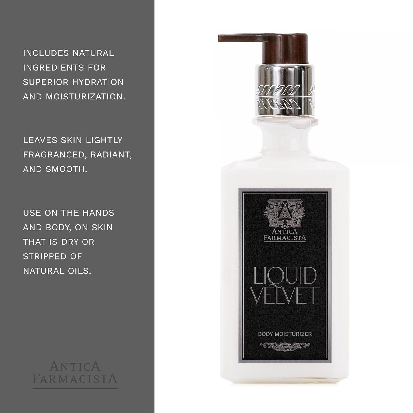 Antica Farmacista Body Moisturizer - Moisturizing Scented Lotion - Premium Body Moisturizer - Luxury Gift for Women & Men - Hand & Skin Hydration - Liquid Velvet, 10 Fl Oz