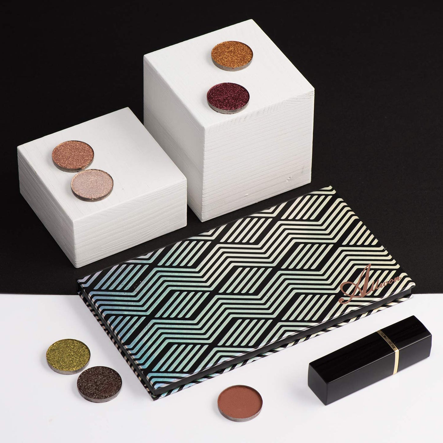 Magnetic Palette Black Empty Makeup Palette with Mirror and 20Pcs Adhesive Empty Palette Metal Stickers for Eyeshadow Lipstick Blush Powder