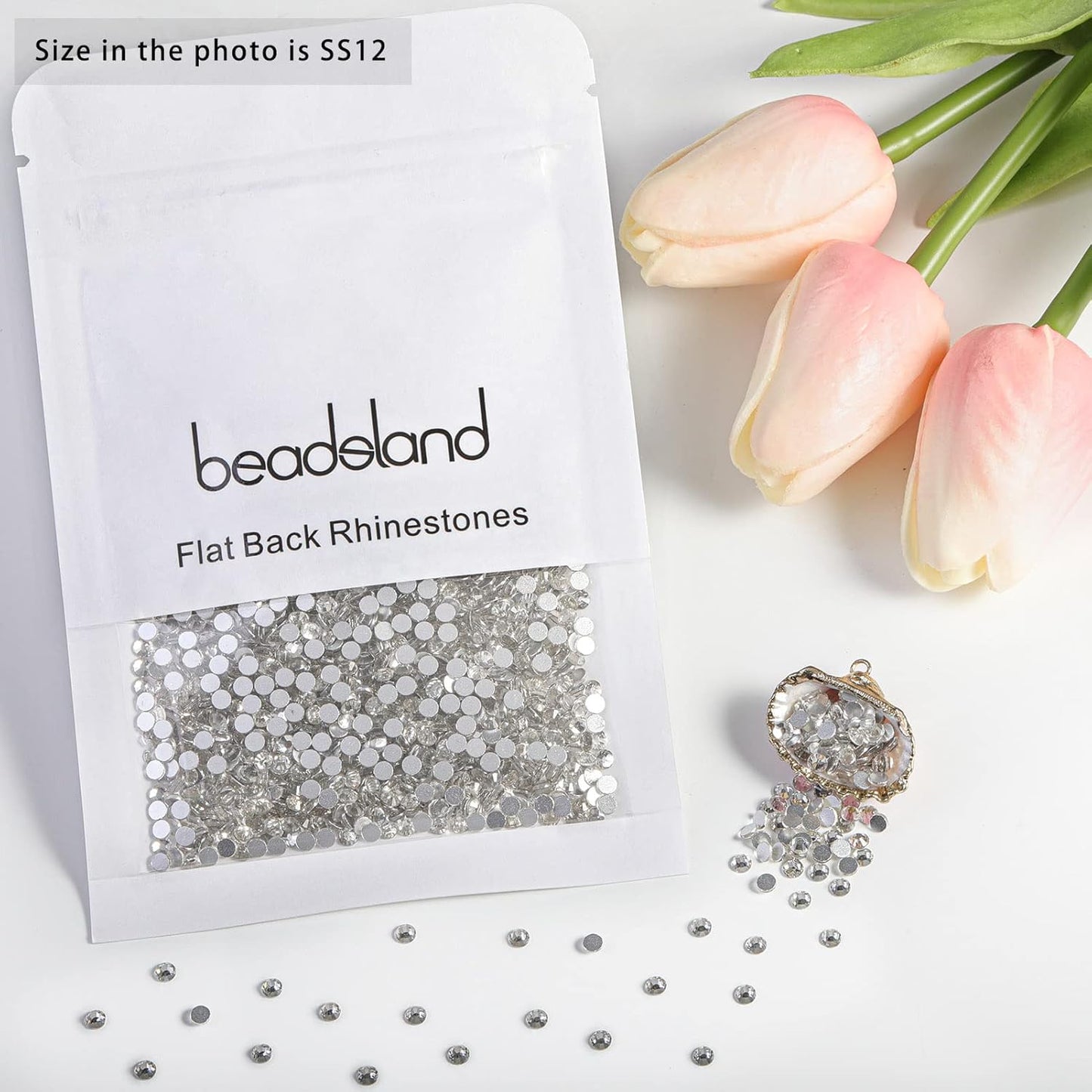 beadsland Flat Back Crystal Rhinestones Round Gems for Nail Art and Craft Glue Fix, Crystal (2.9-3.0mm) SS12/1440pcs