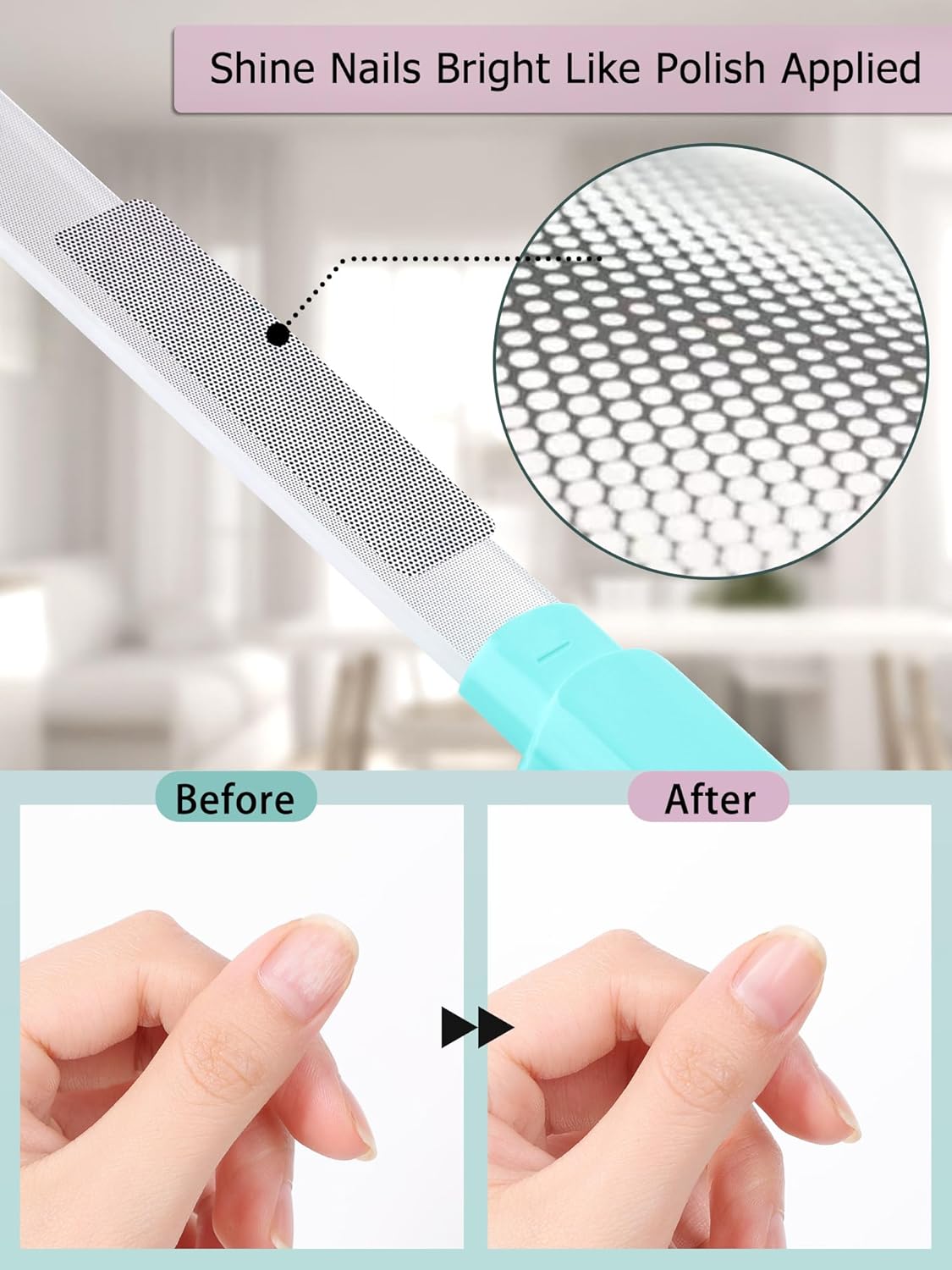 Glass Nail File and Buffer with Case, Crystal Fingernail Files for Natural Nails Care Glass Nail Shiner Nano Polisher for Travel Home Salon Nail Filer Stocking Stuffers for Women Girl Wife Gifts- Cyan