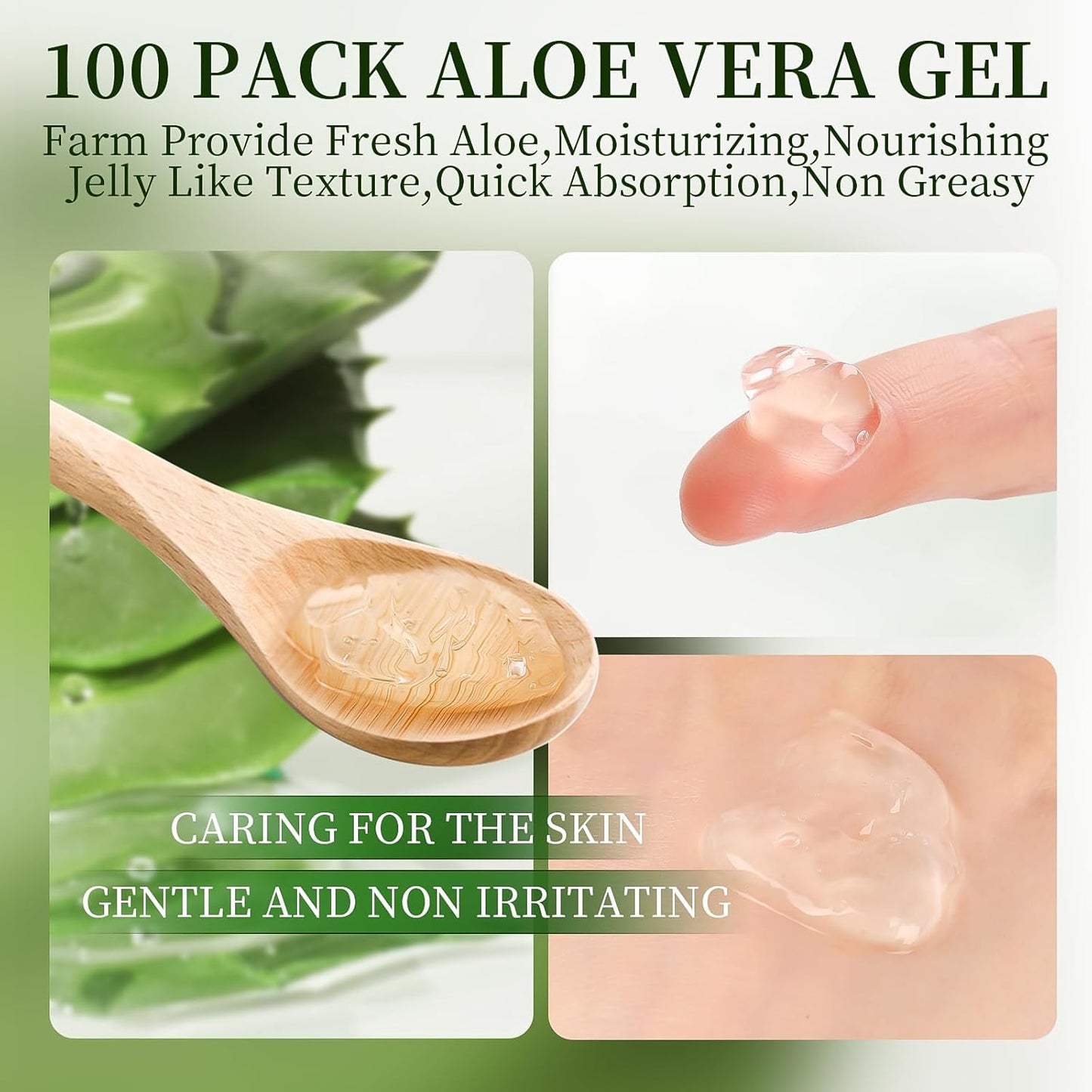 100 Pack Bulk Aloe Vera Gel, 99% Pure Aloe Vera Gel for Face, Hair, Skin, Body, Sunburn Relief, Hydrating Aloe Gel Travel Size Suitable for All Skin Types, Aloe Gel for After Sun Skin Care Relief