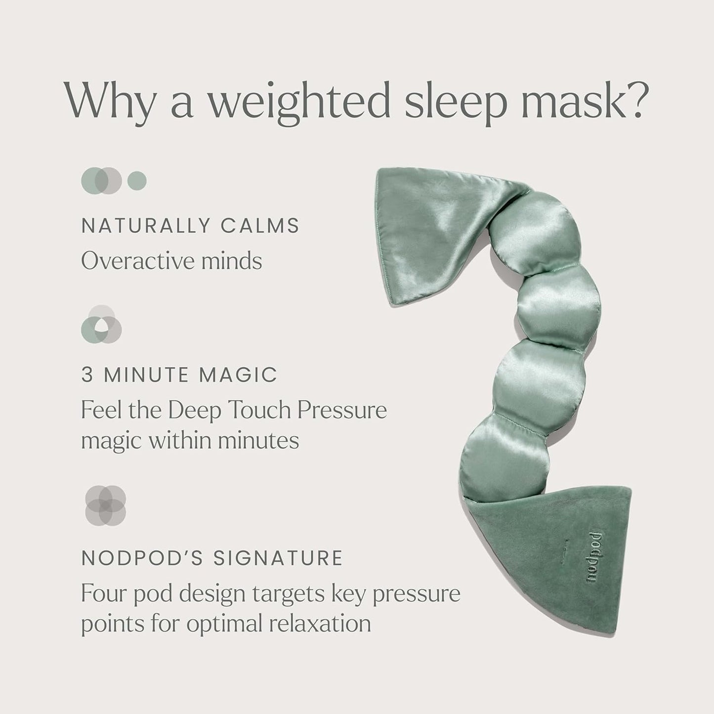 Nodpod Gentle Pressure Silk Sleep Mask | Patented Light Blocking Design for Sleeping, Travel & Relaxation | Bead Filled, Machine Washable (Willow)